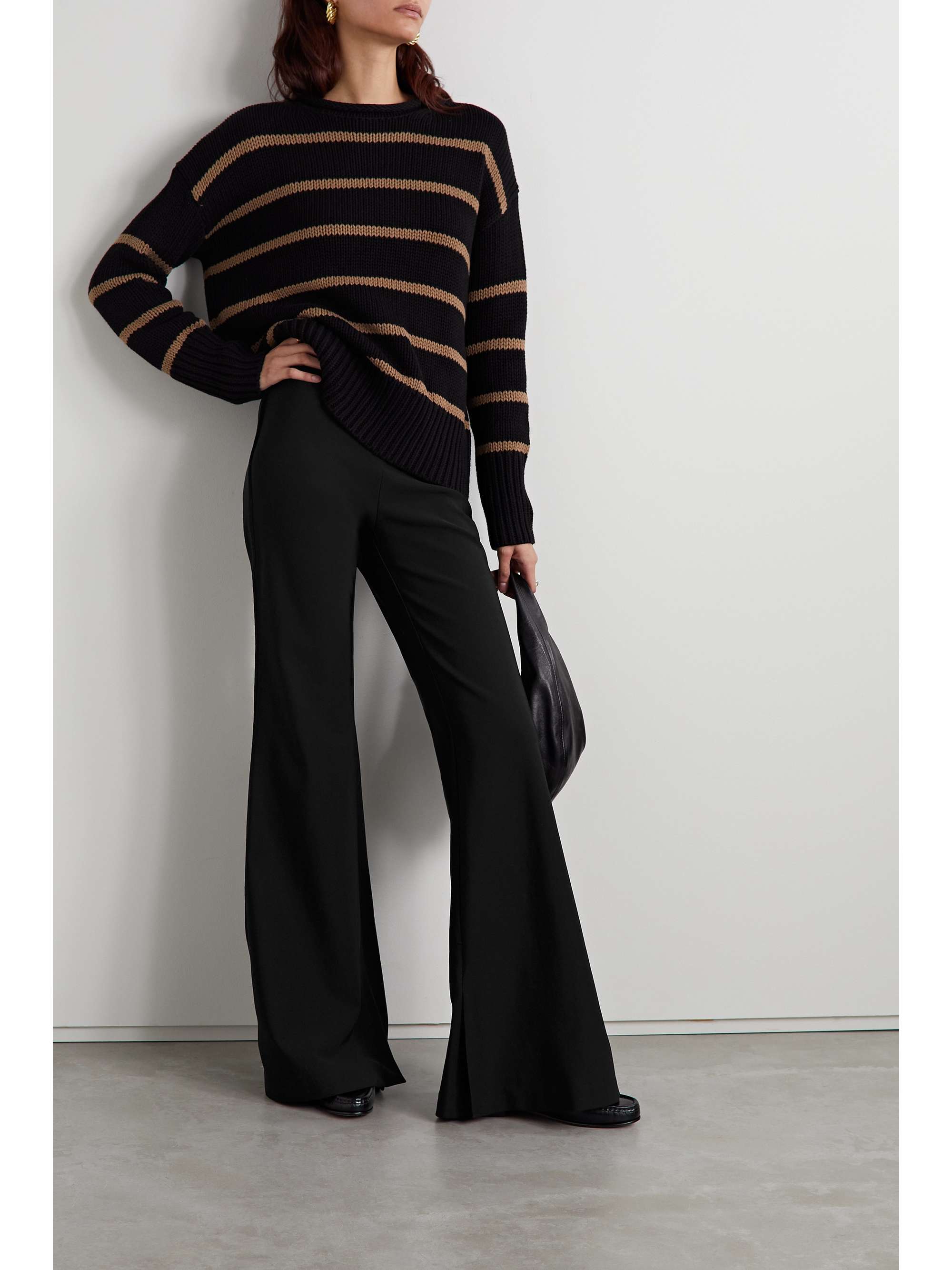 LA LIGNE Velvet-trimmed stretch-cady flared pants