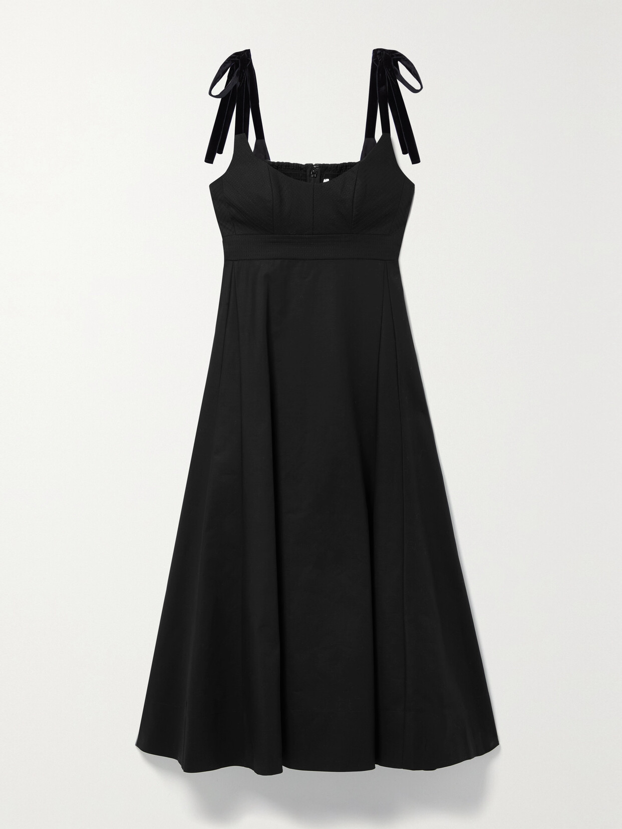 La Ligne - Velvet-trimmed Stretch-organic Cotton Midi Dress - Black