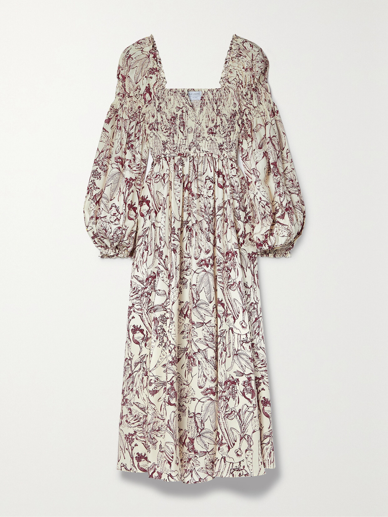 La Ligne - Bettina Shirred Printed Silk-charmeuse Midi Dress - Cream