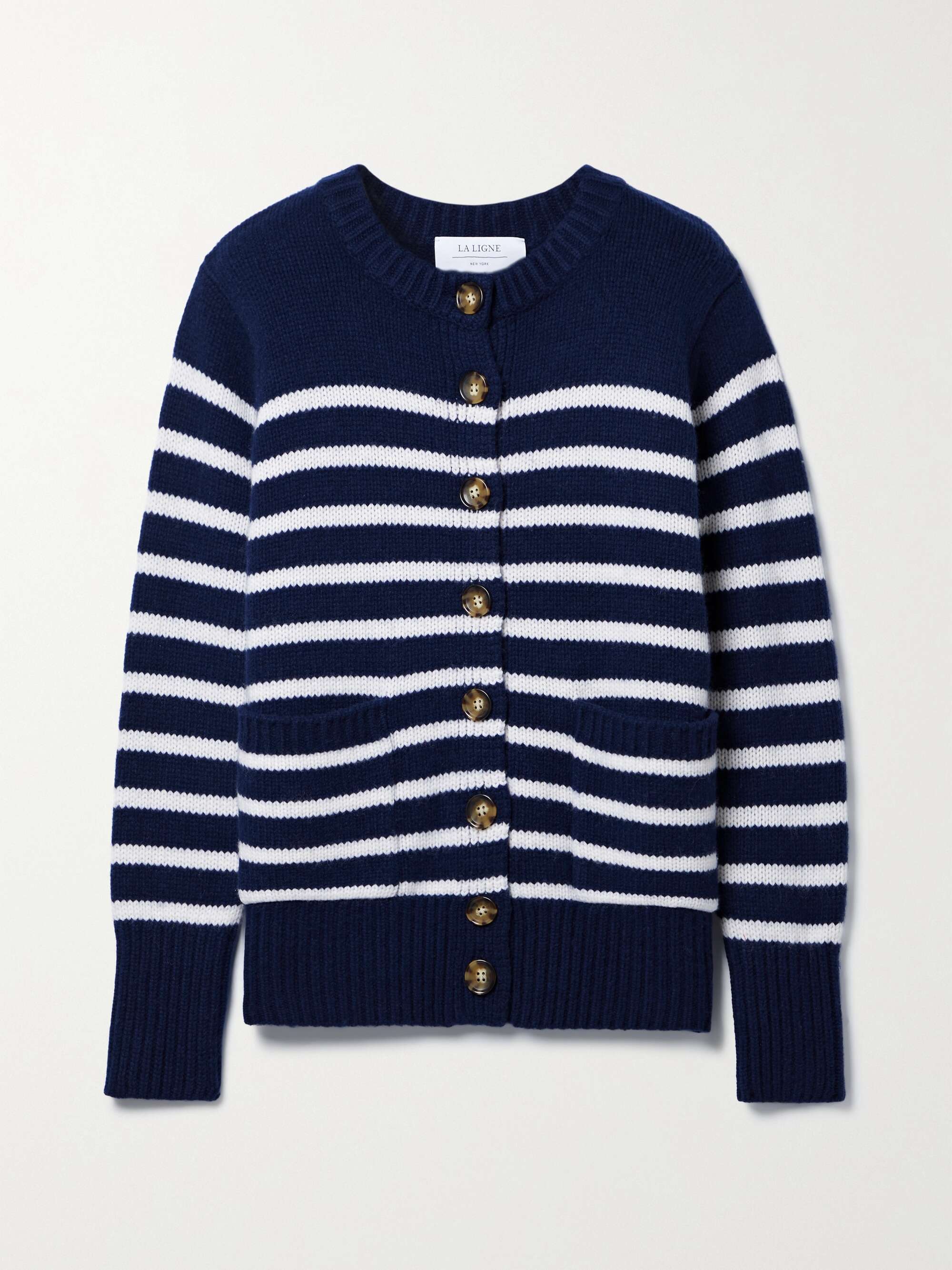 Navy Marin striped wool and cashmereblend cardigan LA LIGNE NETA