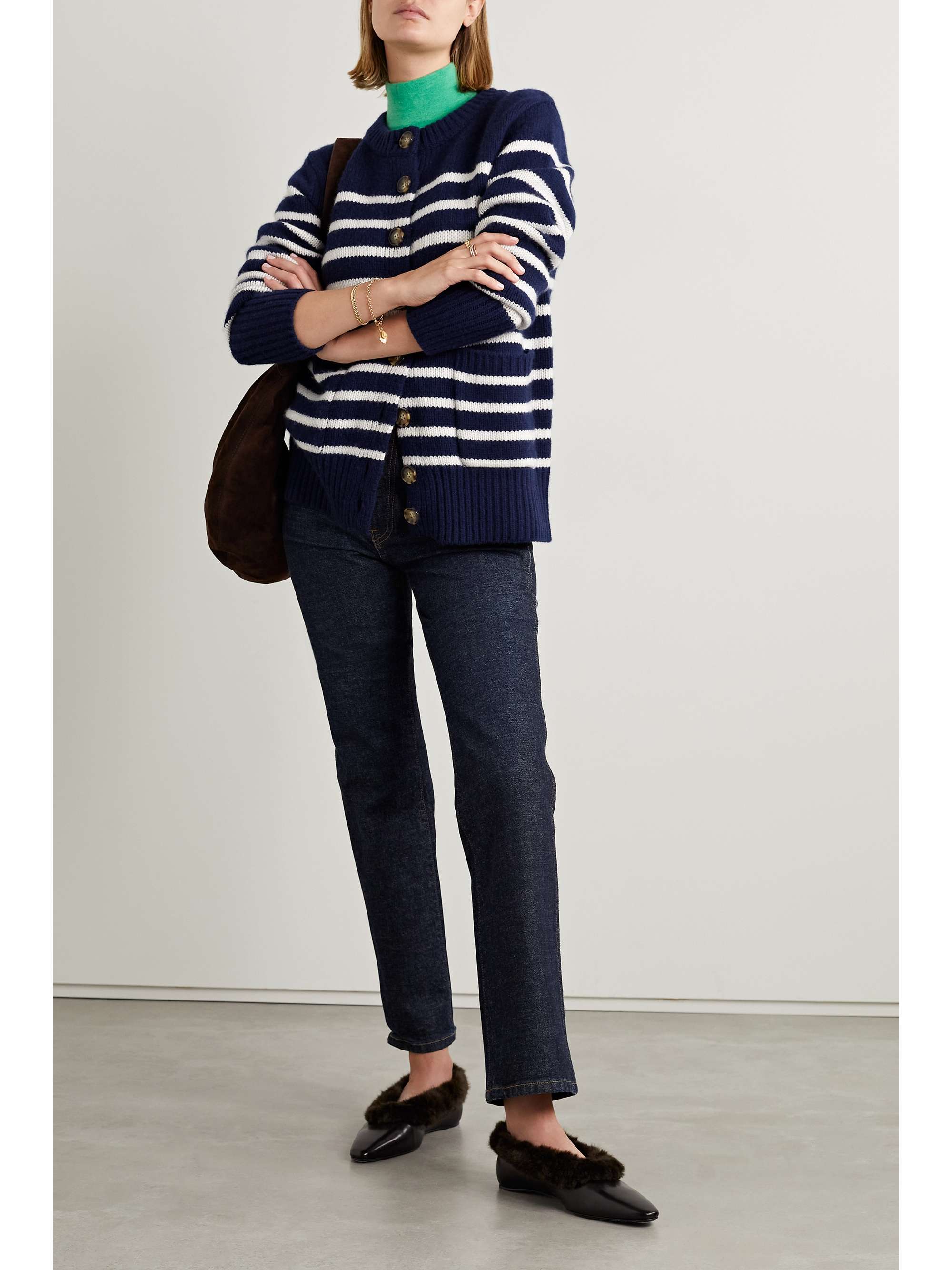 Navy Marin striped wool and cashmereblend cardigan LA LIGNE NETA