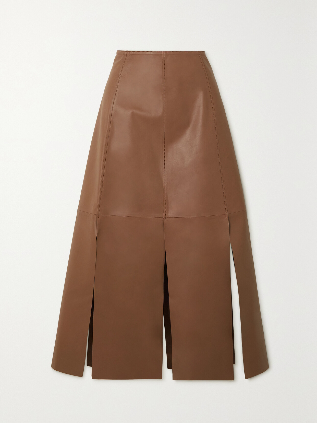 By Malene Birger - Lunes Paneled Leather Midi Skirt - Brown