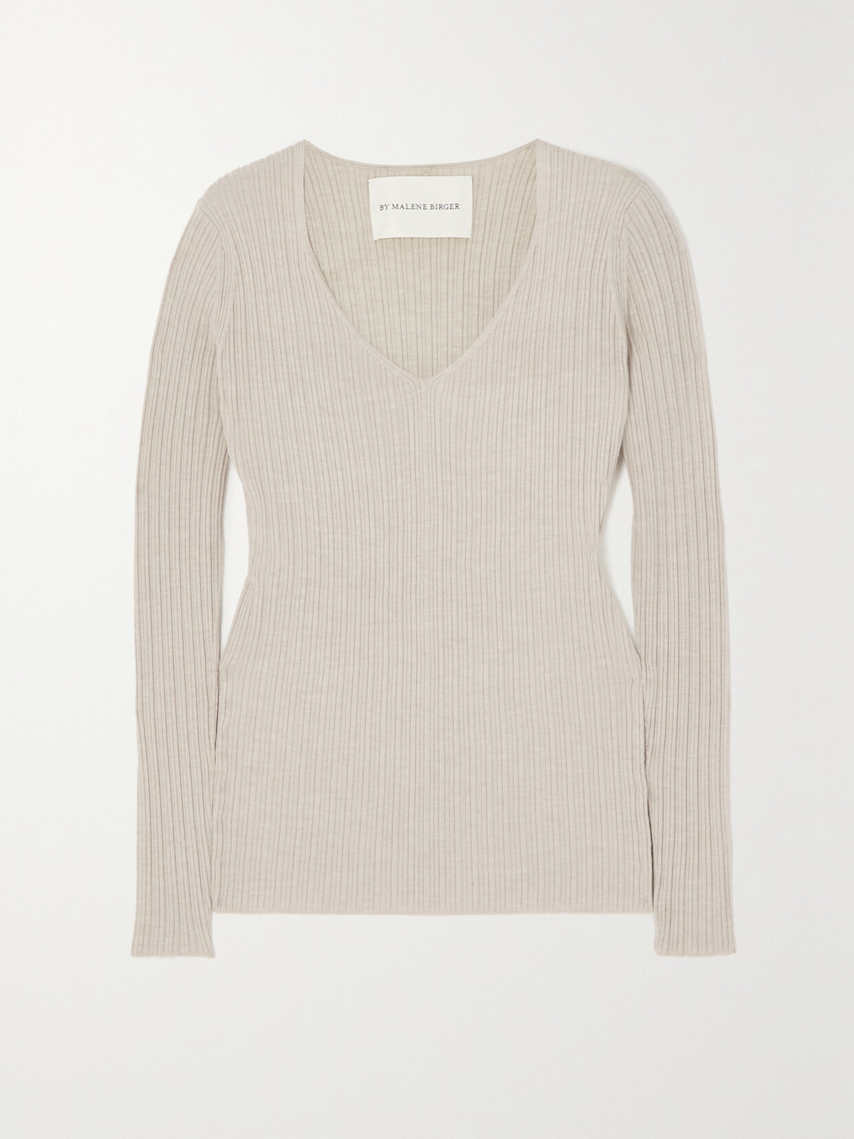 By Malene Birger - Billey Ribbed Stretch Merino Wool And Silk-blend Sweater - Neutrals