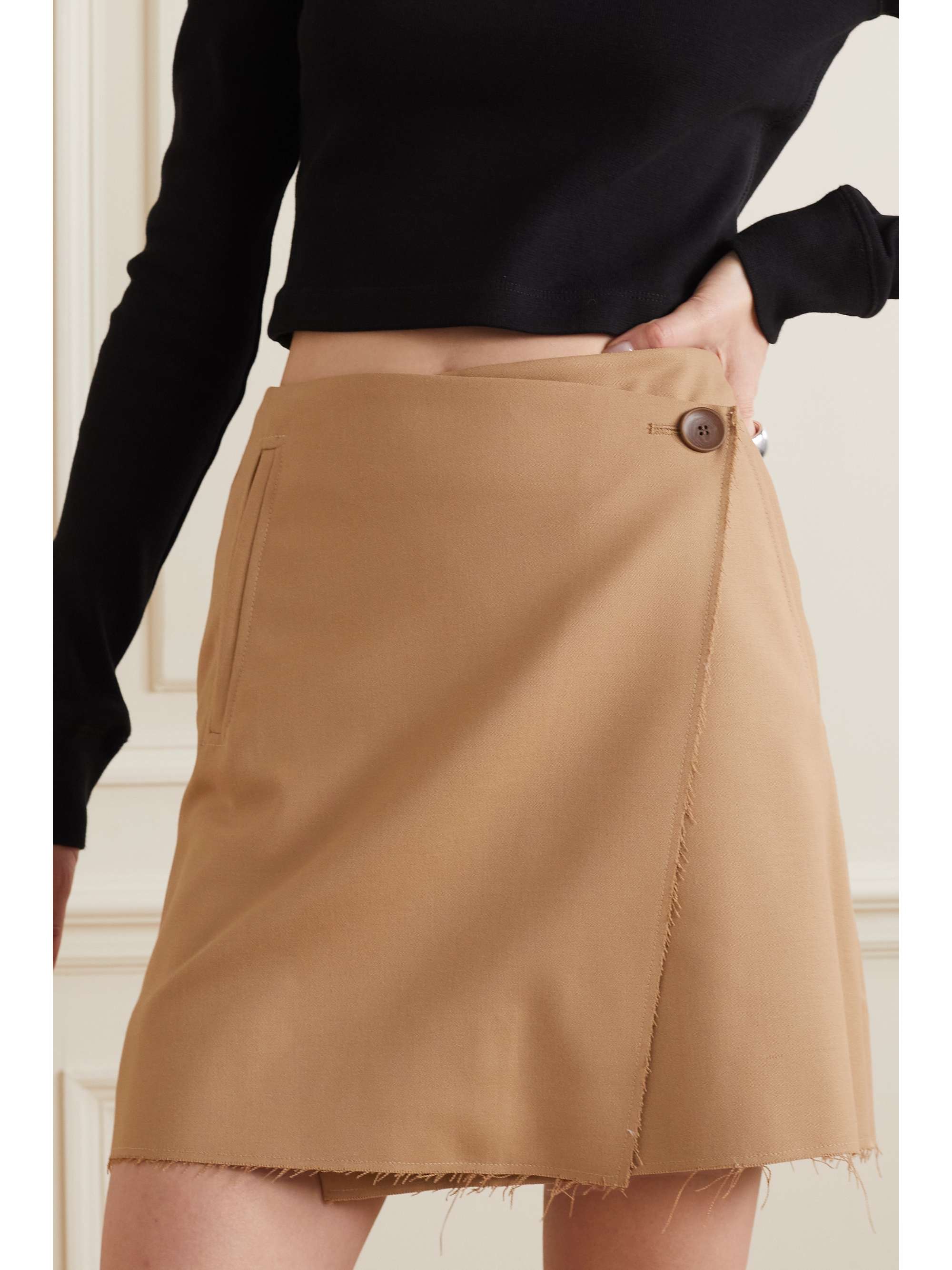 BY MALENE BIRGER Esmaa frayed stretch recycled-twill mini wrap skirt