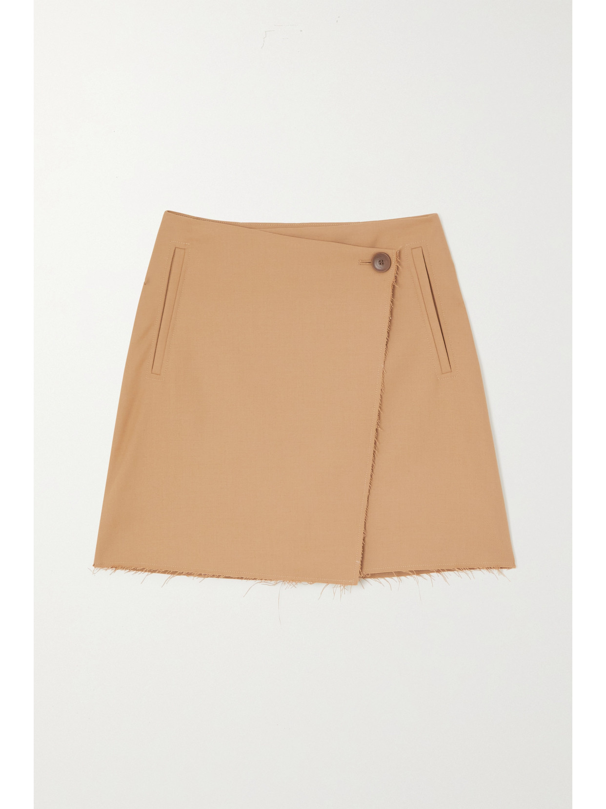 By Malene Birger - Esmaa Frayed Stretch Recycled-twill Mini Wrap Skirt - Brown