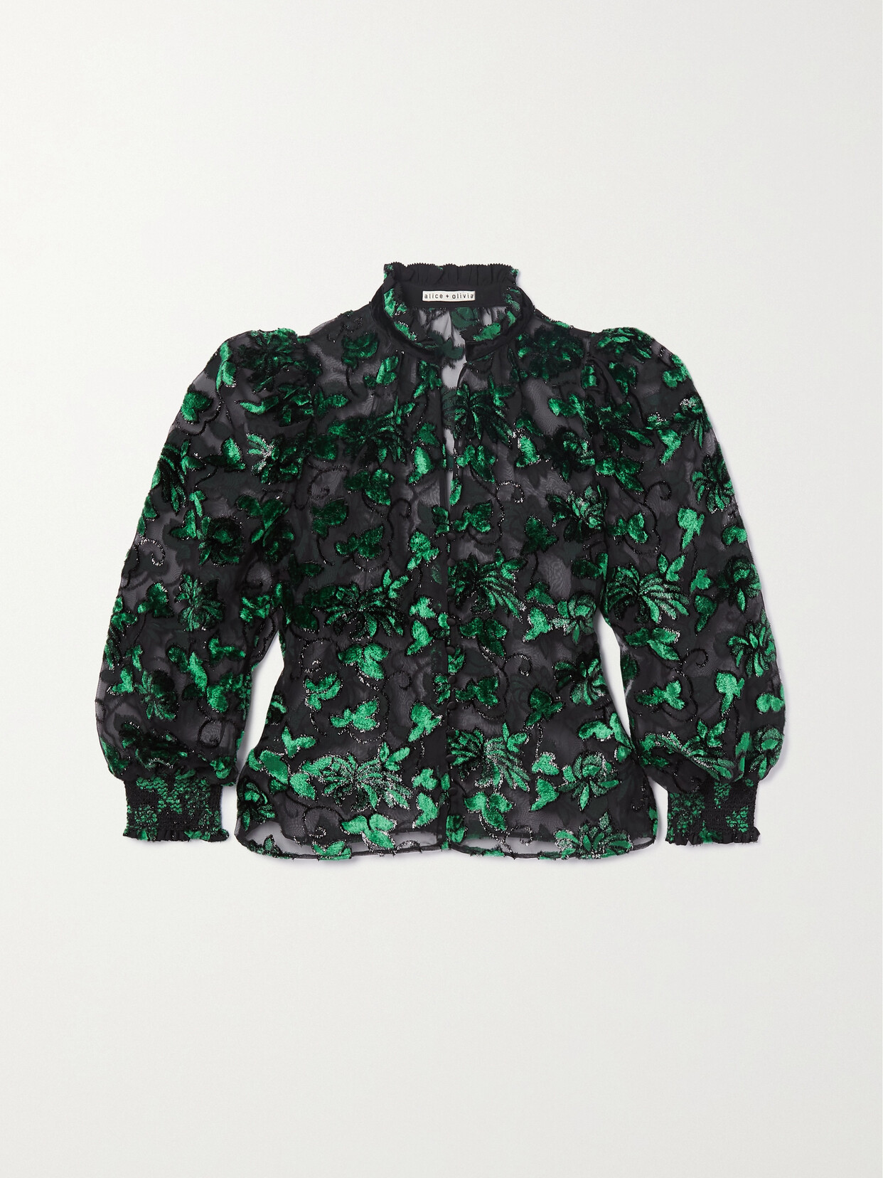 Alice + Olivia - Zina Metallic Devoré-velvet And Tulle Blouse - Green