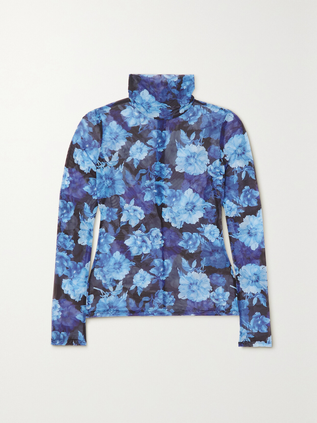 Alice + Olivia - Delaina Floral-print Stretch-mesh Top - Blue