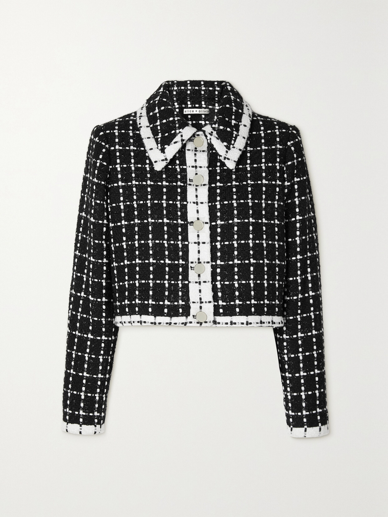 Alice + Olivia - Renae Cropped Metallic Bouclé-tweed Jacket - Black