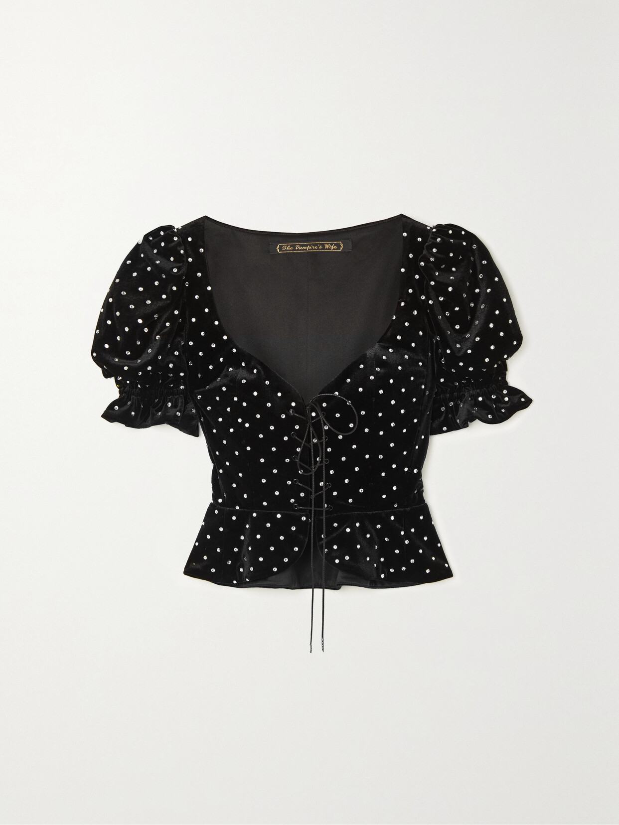 The Vampire's Wife - Anne Of Cleves Ruffled Crystal-embellished Velvet Blouse - Black