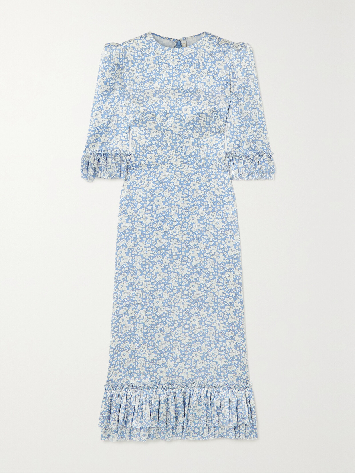 The Vampire's Wife The Falconetti Ruffled Floral-print Midi Dress In Blue