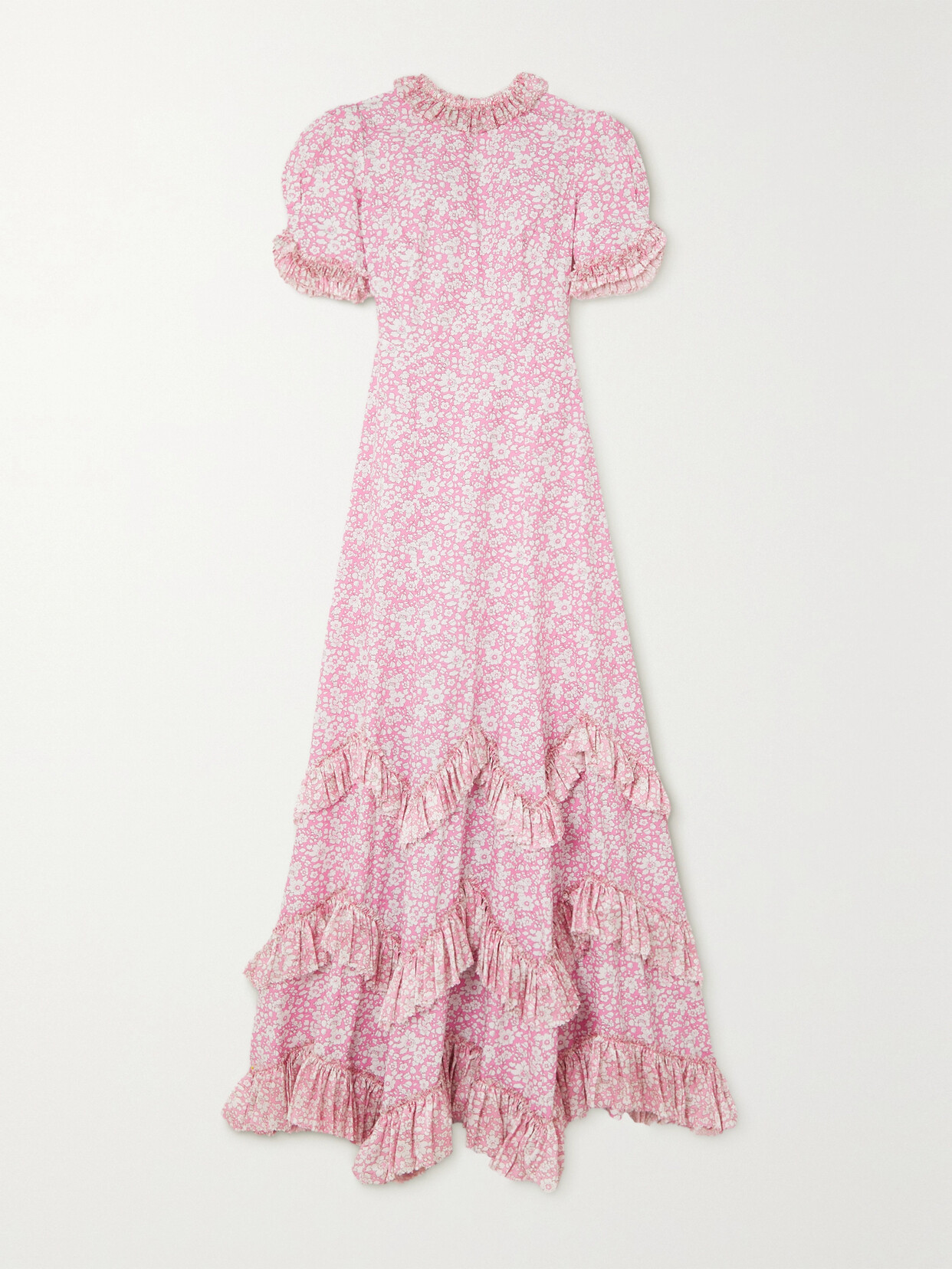 The Vampire's Wife - The Sky Rocket Tiered Floral-print Silk-trimmed Cotton Maxi Dress - Pink