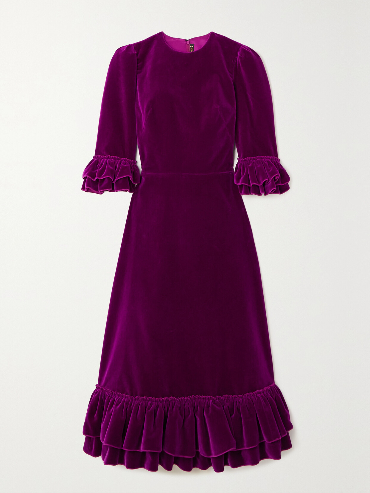 The Vampire's Wife - Falconetti Ruffled Cotton-velvet Midi Dress - Purple