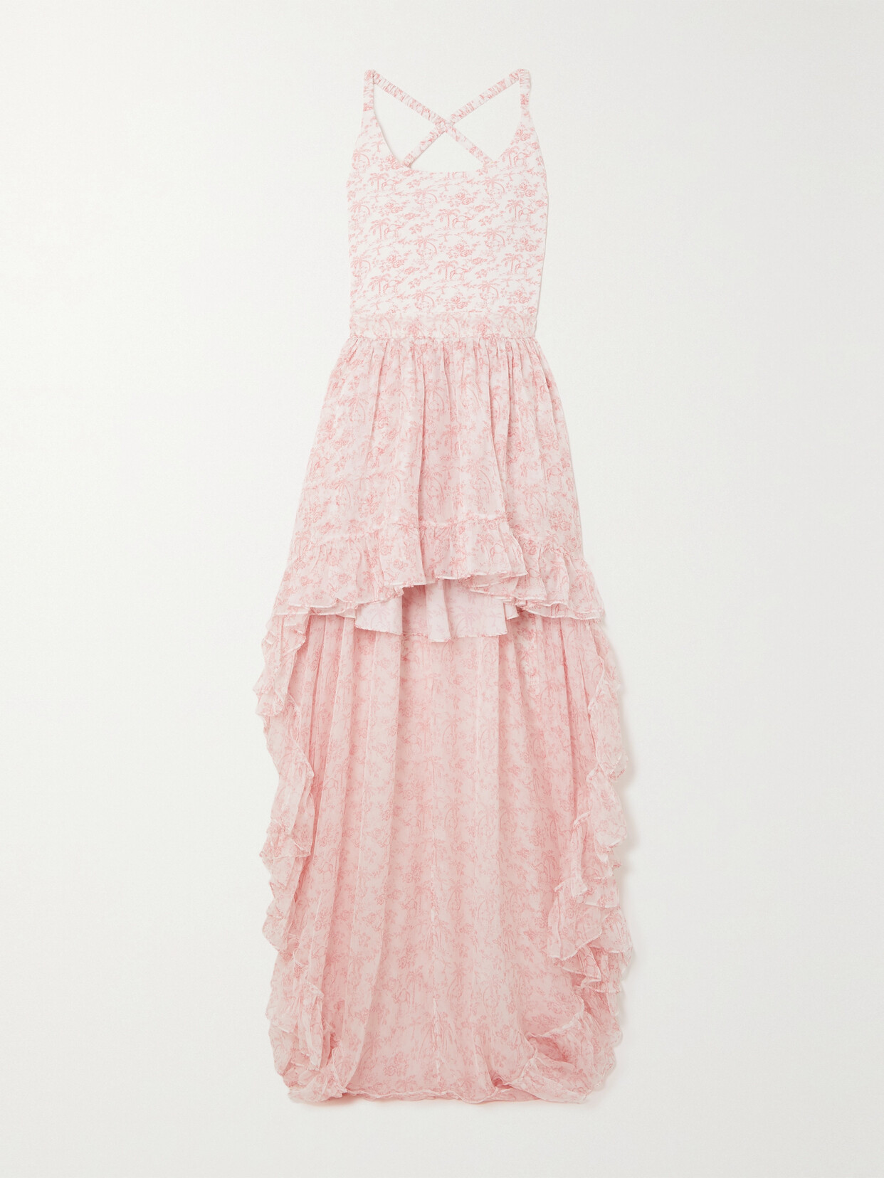 CAROLINE CONSTAS Clarisse Ruffled Floral-print Silk-georgette Gown - White