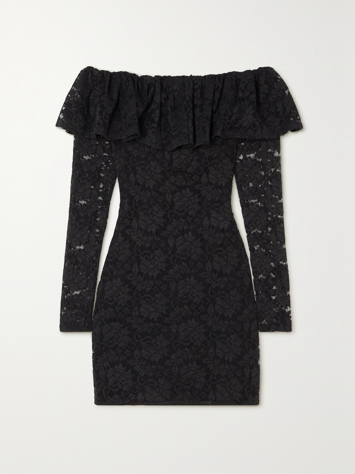 CAROLINE CONSTAS - Alessia Off-the-shoulder Ruffled Stretch-lace Mini Dress - Black