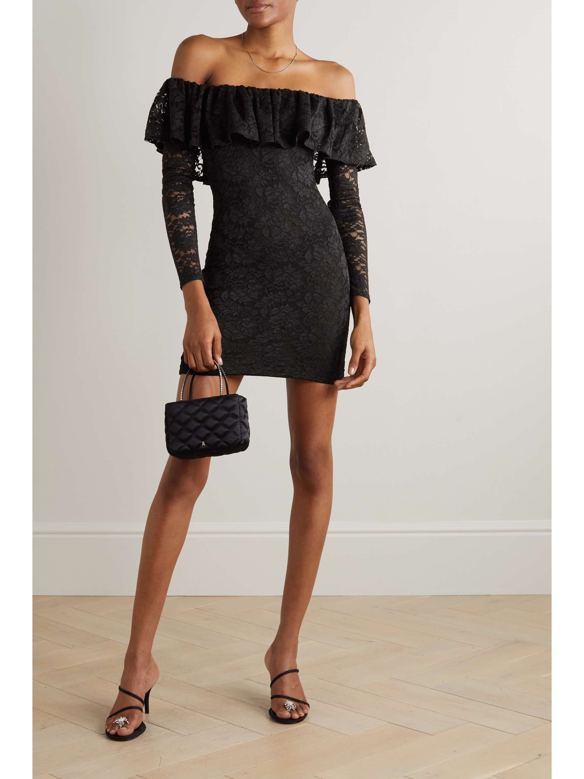 CAROLINE CONSTAS Alessia off-the-shoulder ruffled stretch-lace mini dress |  NET-A-PORTER