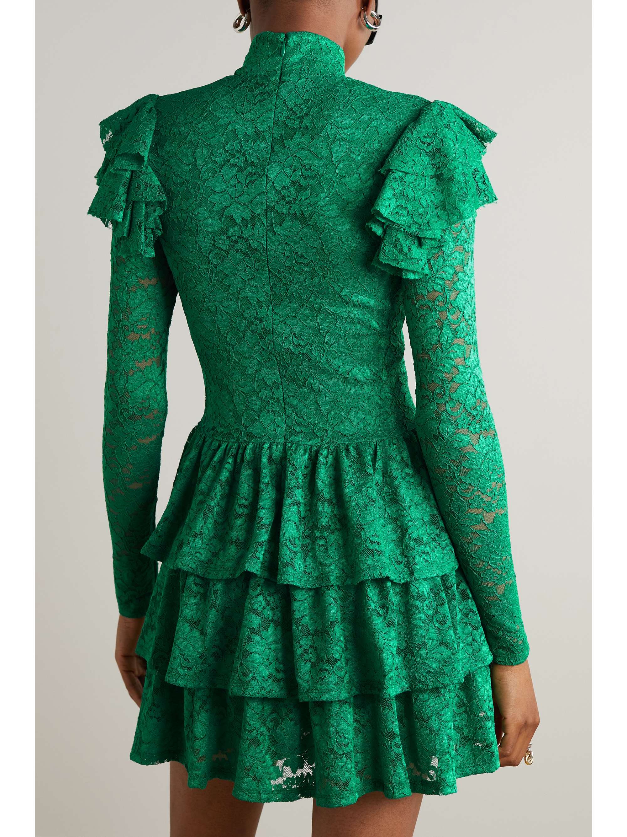 CAROLINE CONSTAS Emily ruffled tiered stretch-corded lace mini dress