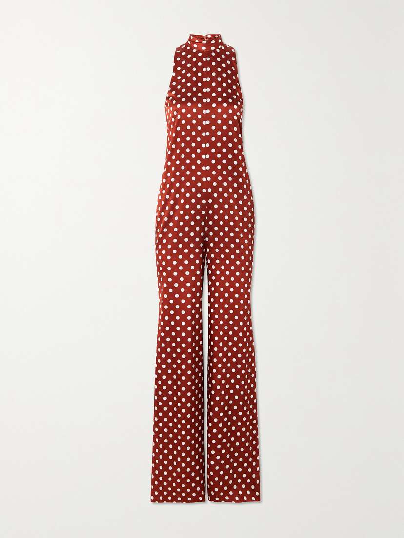 CAROLINE CONSTAS Meredith Polka-dot Silk-blend Satin Jumpsuit