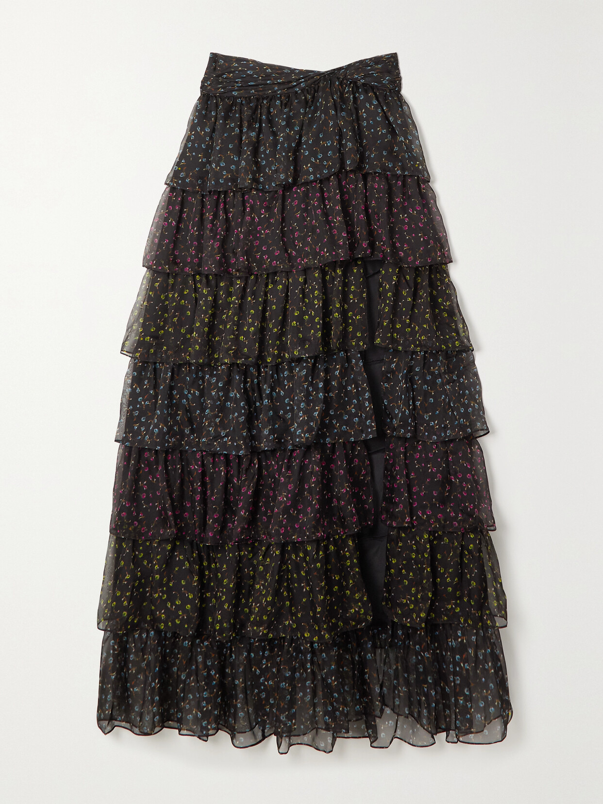 CAROLINE CONSTAS Patina Tiered Floral-print Silk-chiffon Maxi Skirt