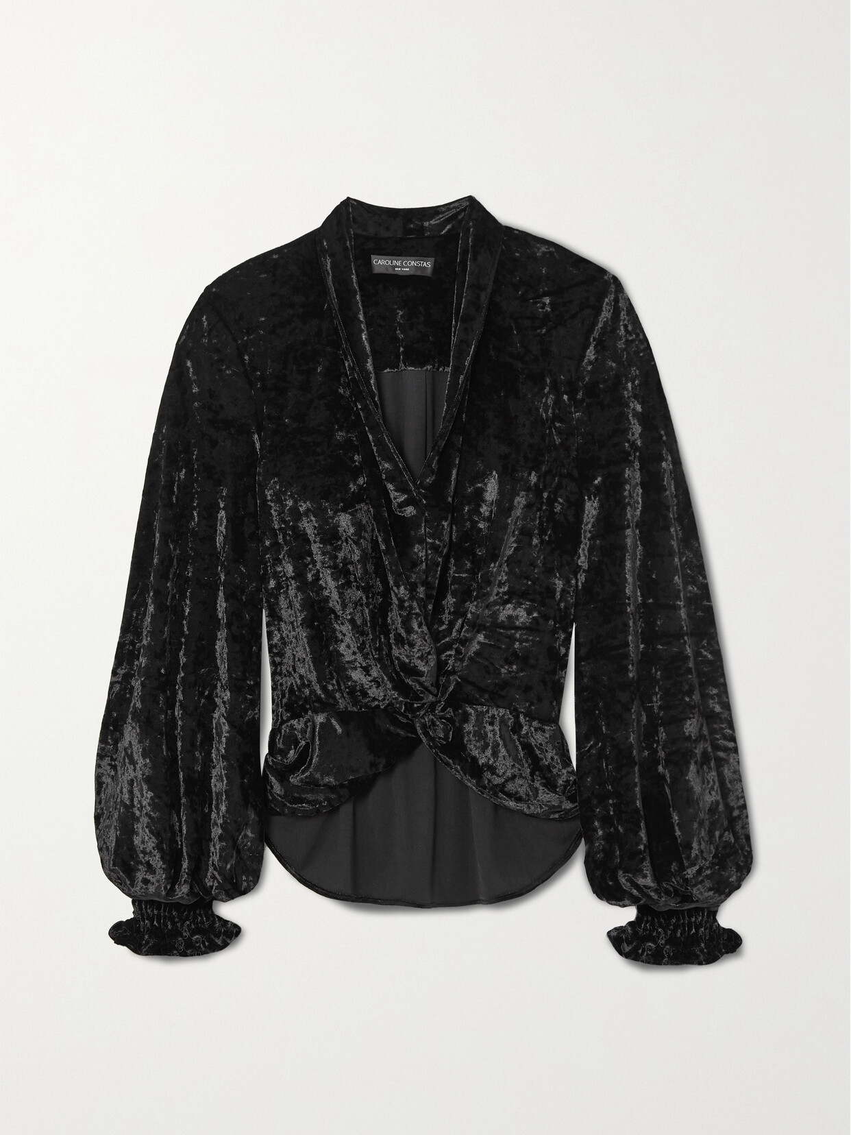 CAROLINE CONSTAS - Bette Ruched Stretch-velvet Blouse - Black