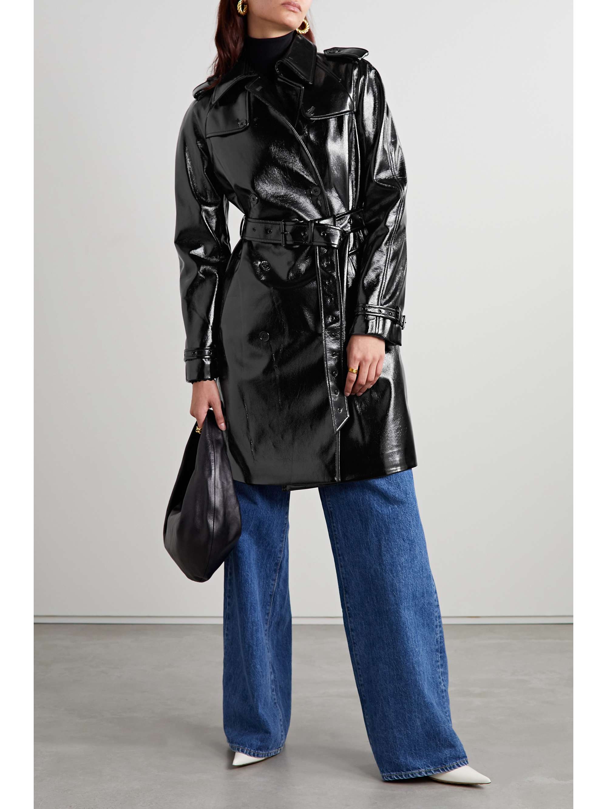 MICHAEL MICHAEL KORS Belted crinkled faux patent-leather trench coat