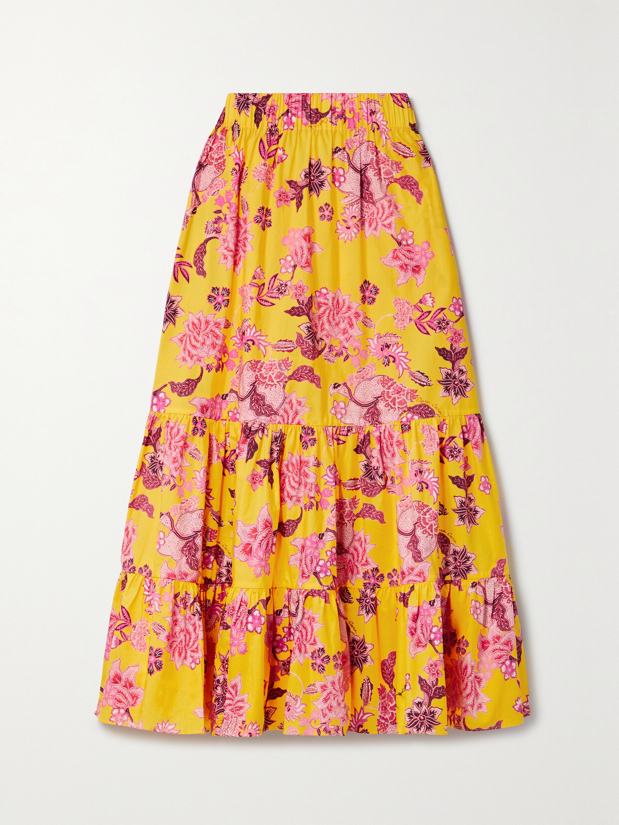 Cara Cara - Chase Tiered Floral-print Cotton-poplin Midi Skirt - Yellow