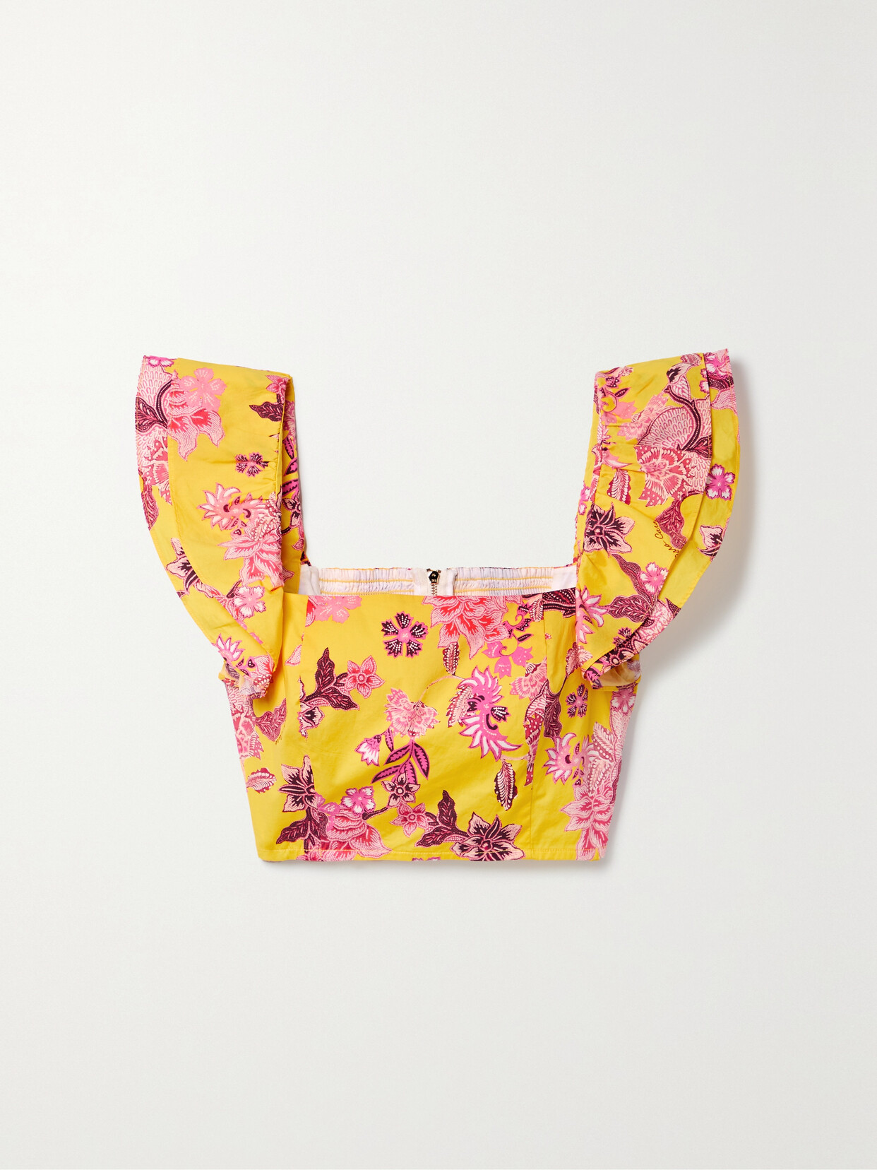 Cara Cara - Darby Ruffled Cropped Floral-print Cotton-poplin Top - Yellow