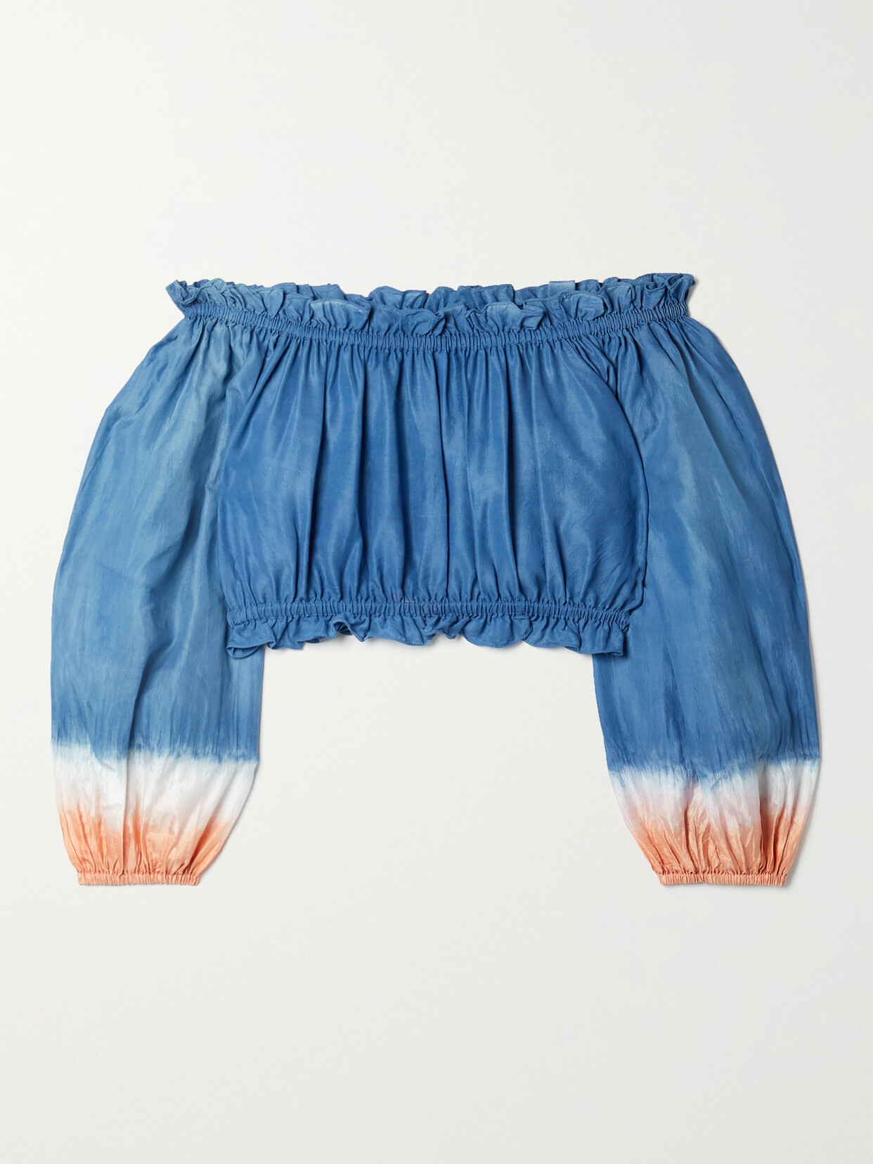 Cara Cara - Shelby Cropped Gathered Tie-dyed Silk-crepe Top - Blue