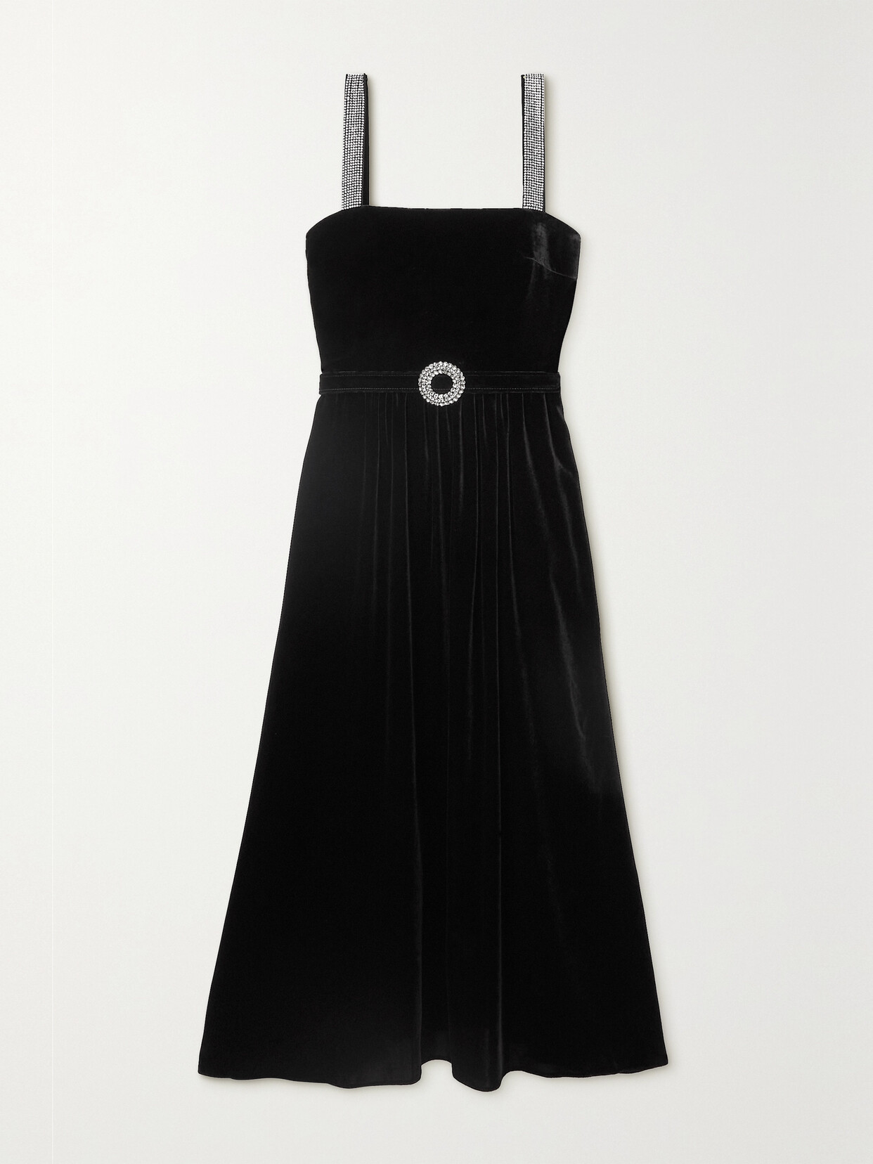 BORGO DE NOR BELTED CRYSTAL-EMBELLISHED VELVET MIDI DRESS