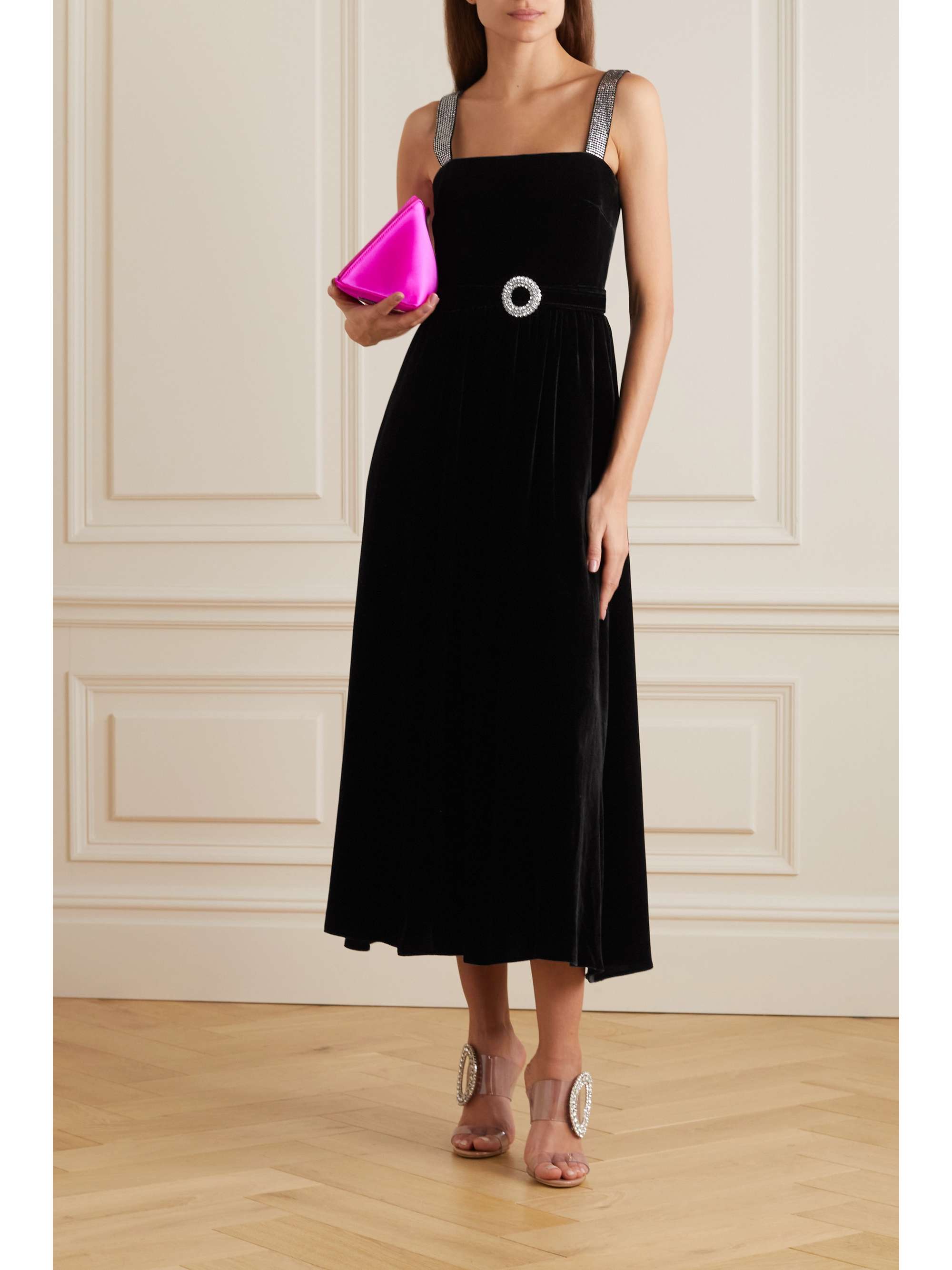 BORGO DE NOR Belted crystal-embellished velvet midi dress