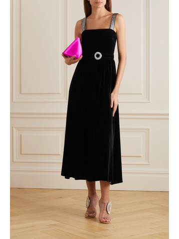 Borgo de Nor Belted crystal-embellished velvet midi dress