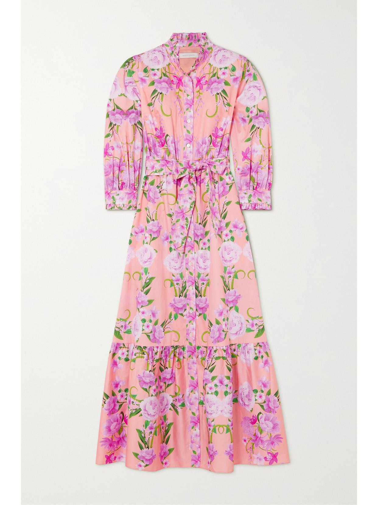 Borgo de Nor - Demi Belted Tiered Floral-print Cotton-poplin Maxi Shirt Dress - Pink