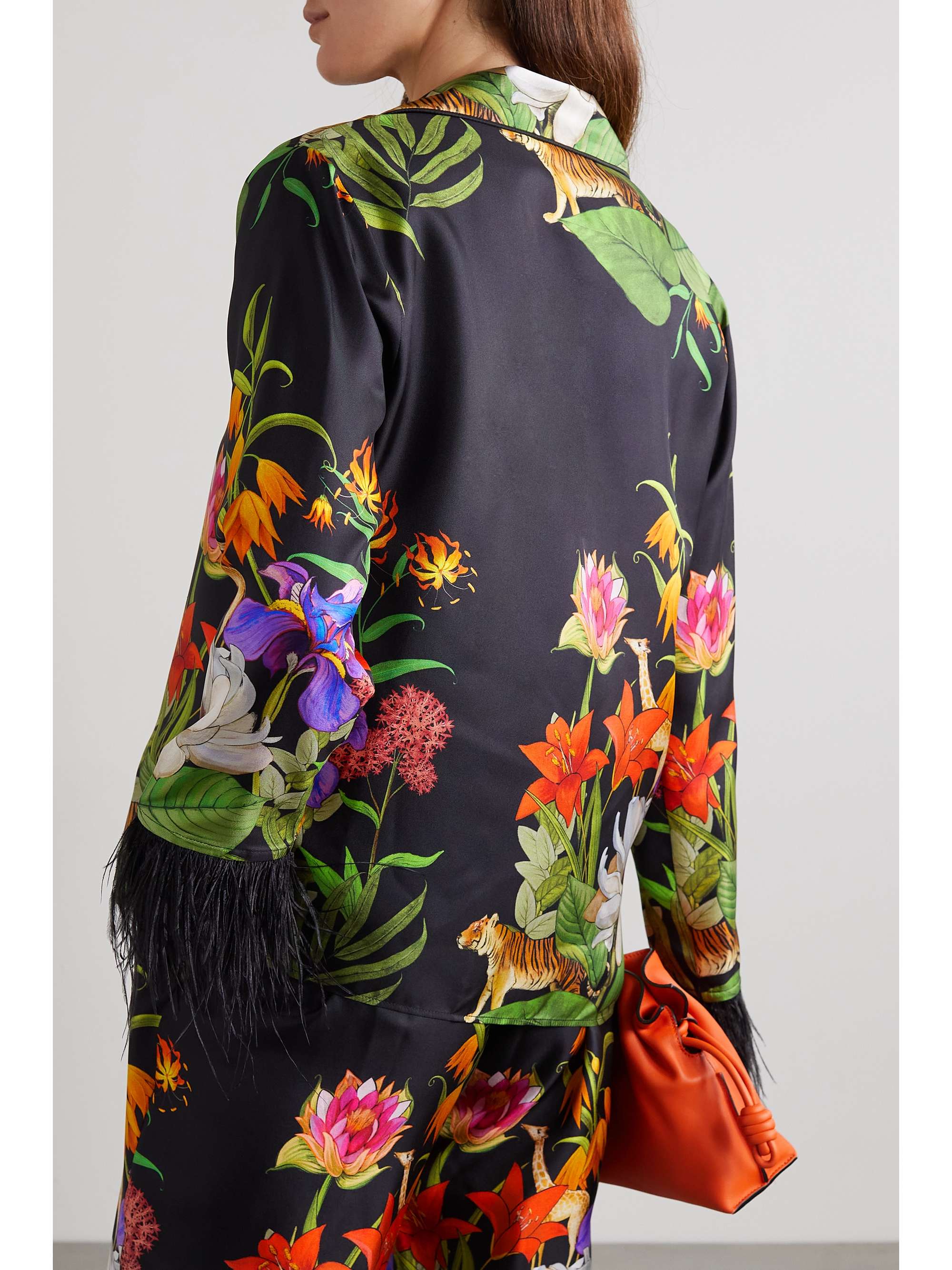 BORGO DE NOR Eden Hemd aus Seiden-Twill mit Blumenprint und Federn