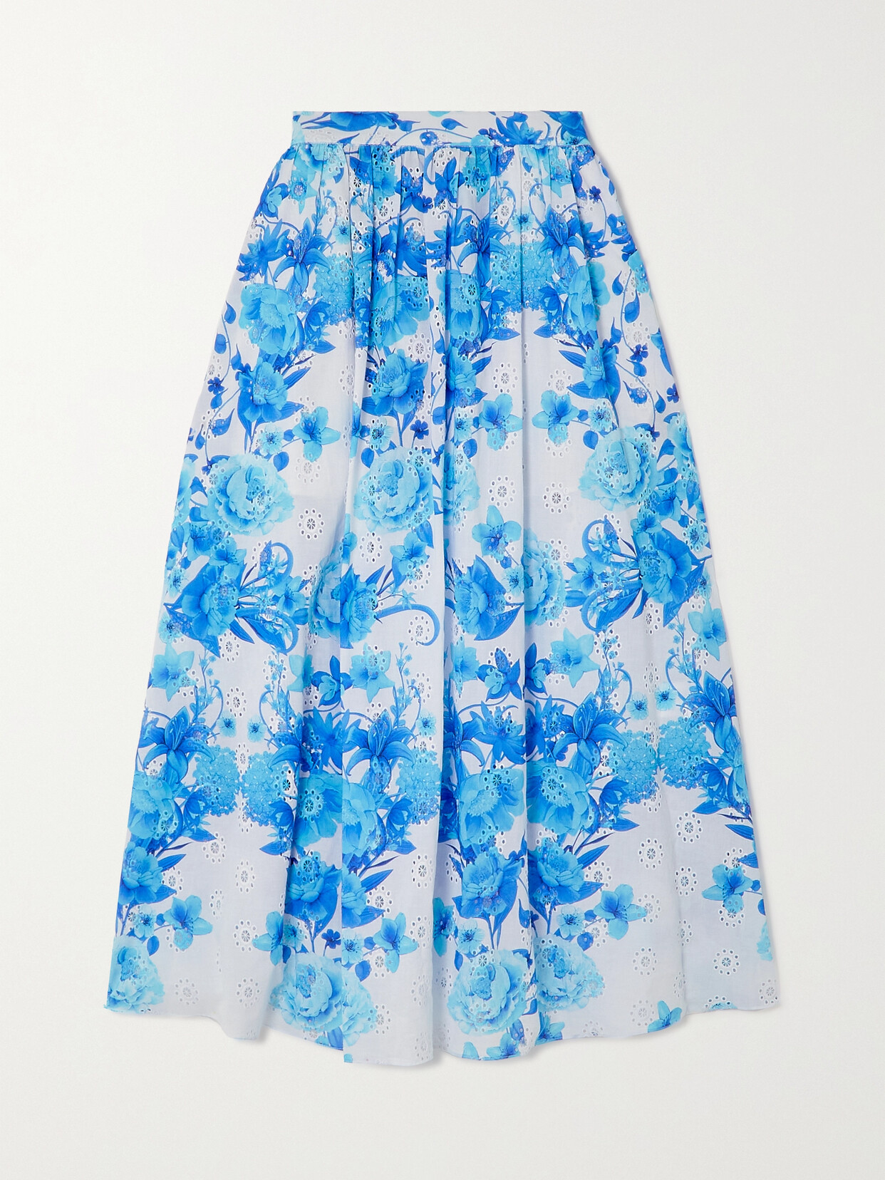 Borgo de Nor - Rhea Floral-print Broderie Anglaise Cotton Midi Skirt - Blue