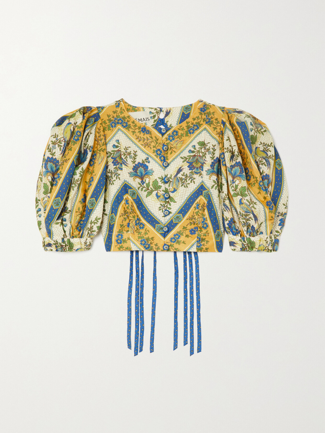 Alemais Quinn Tie-detailed Cropped Printed Linen Top In Multi