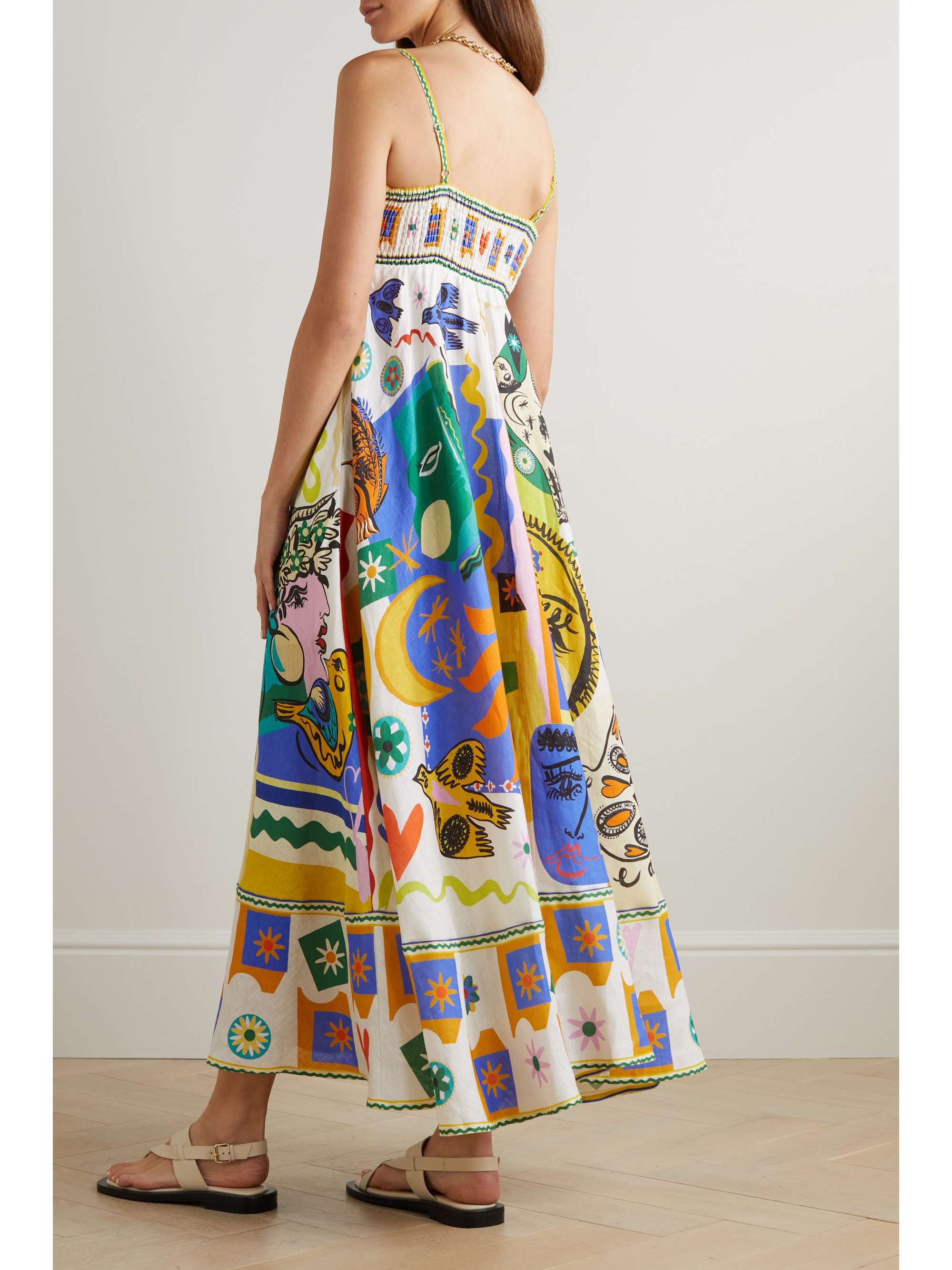 Ivory Soleil printed linen midi dress | ALÃMAIS | NET-A-PORTER