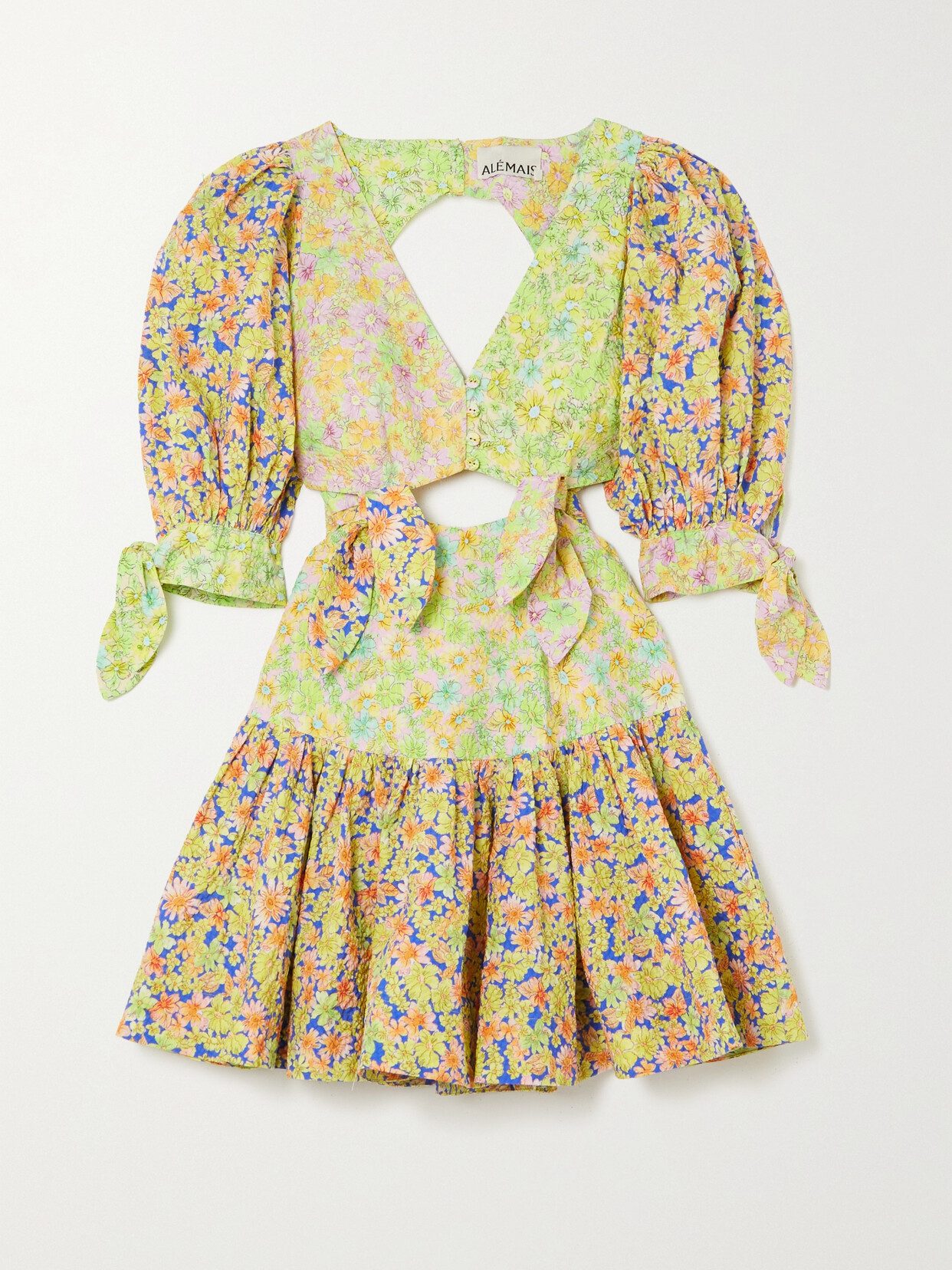 ALEMAIS Daisy Floral-print Cutout Cotton Mini Dress - Green