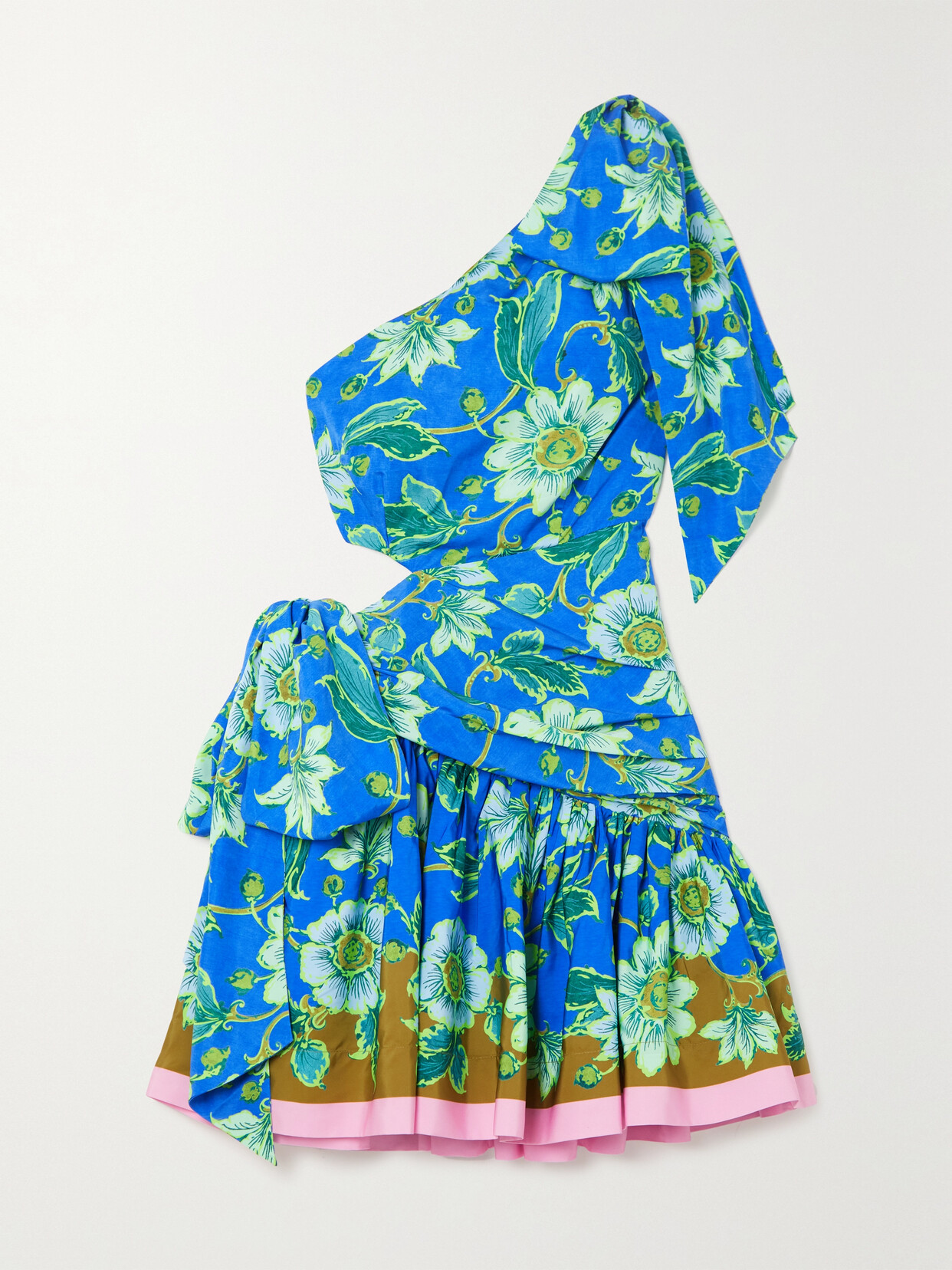 Alemais Winnie Cutout One-shoulder Printed Recycled-taffeta Mini Dress In Blue