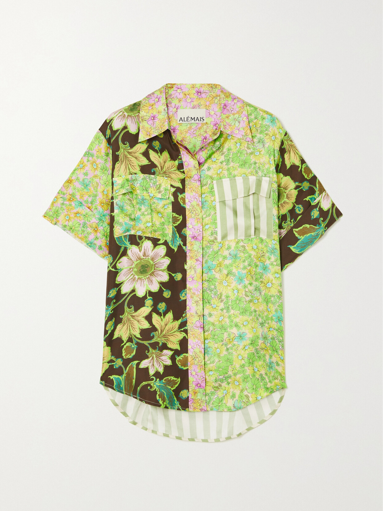 Alemais Winnie Patchwork Printed Silk-twill Shirt In Green