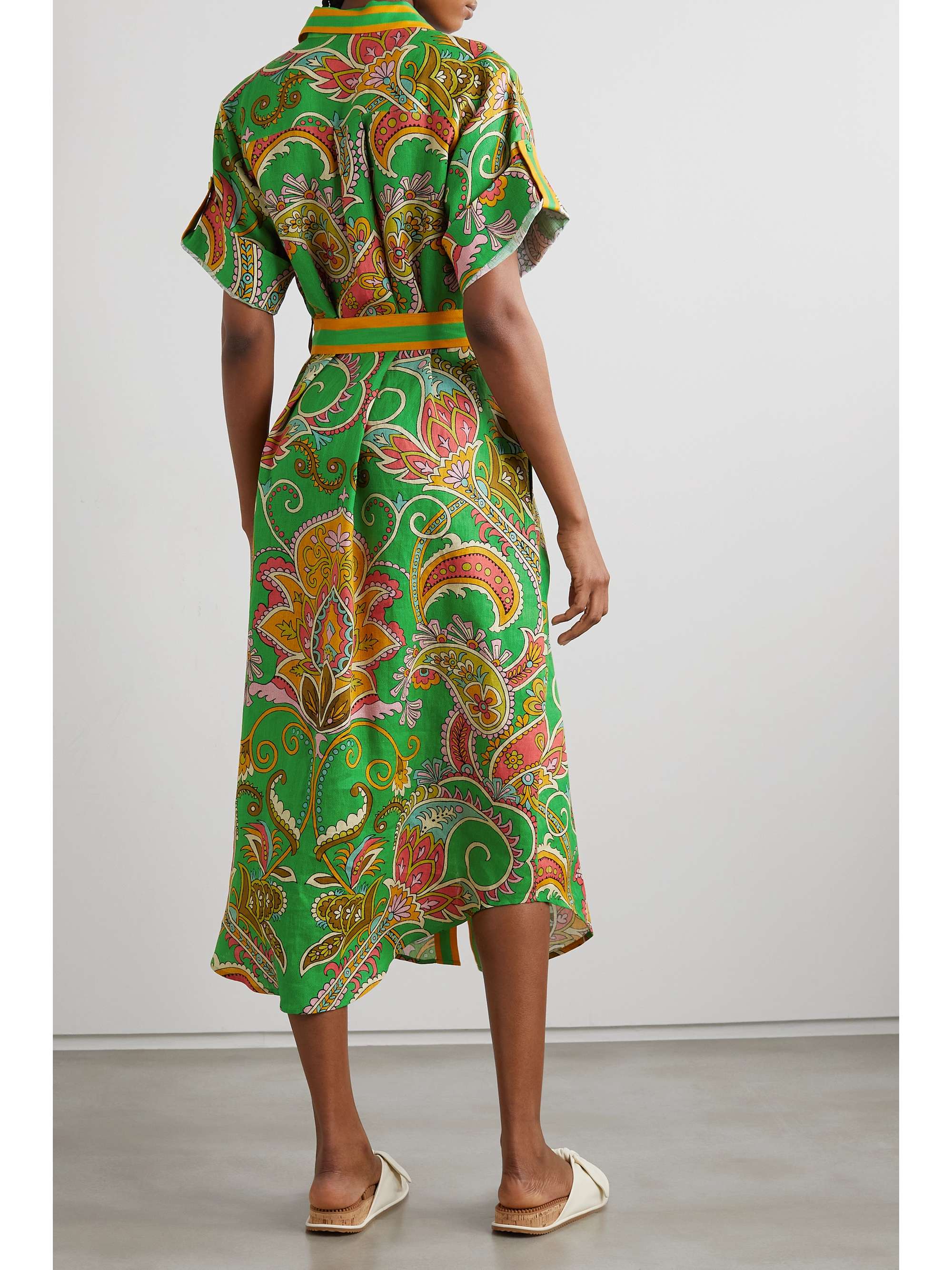 ALÉMAIS Marion belted printed linen midi shirt dress NETAPORTER