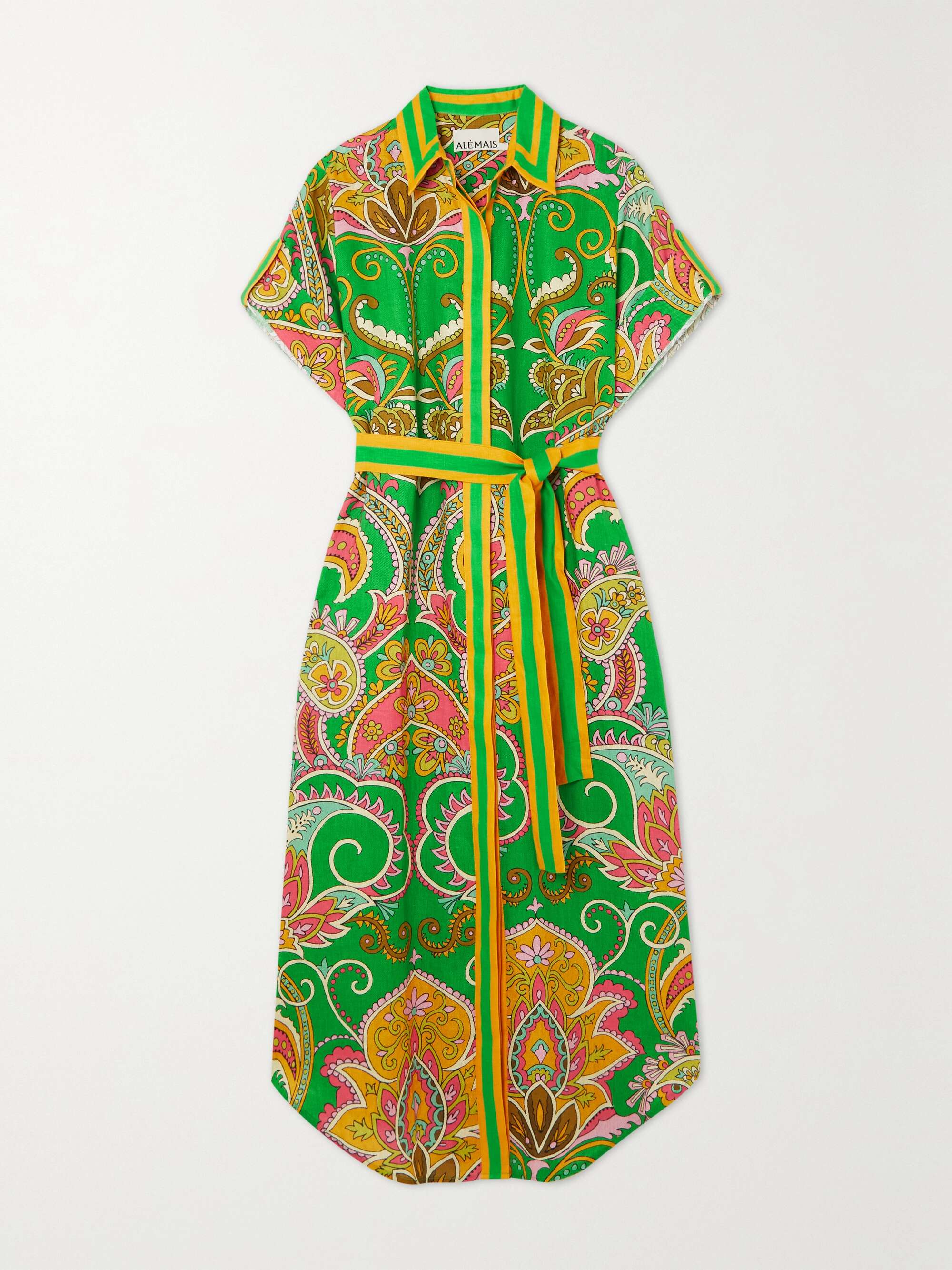 ALÉMAIS Marion belted printed linen midi shirt dress | NET-A-PORTER