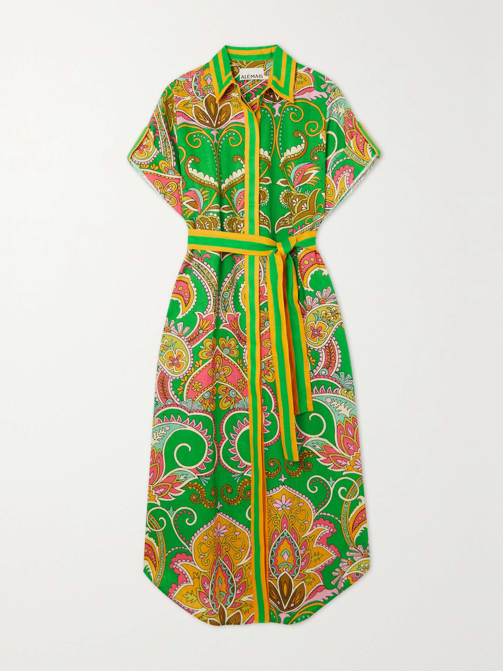 Emerald Marion belted printed linen midi shirt dress | ALÉMAIS | NET-A ...