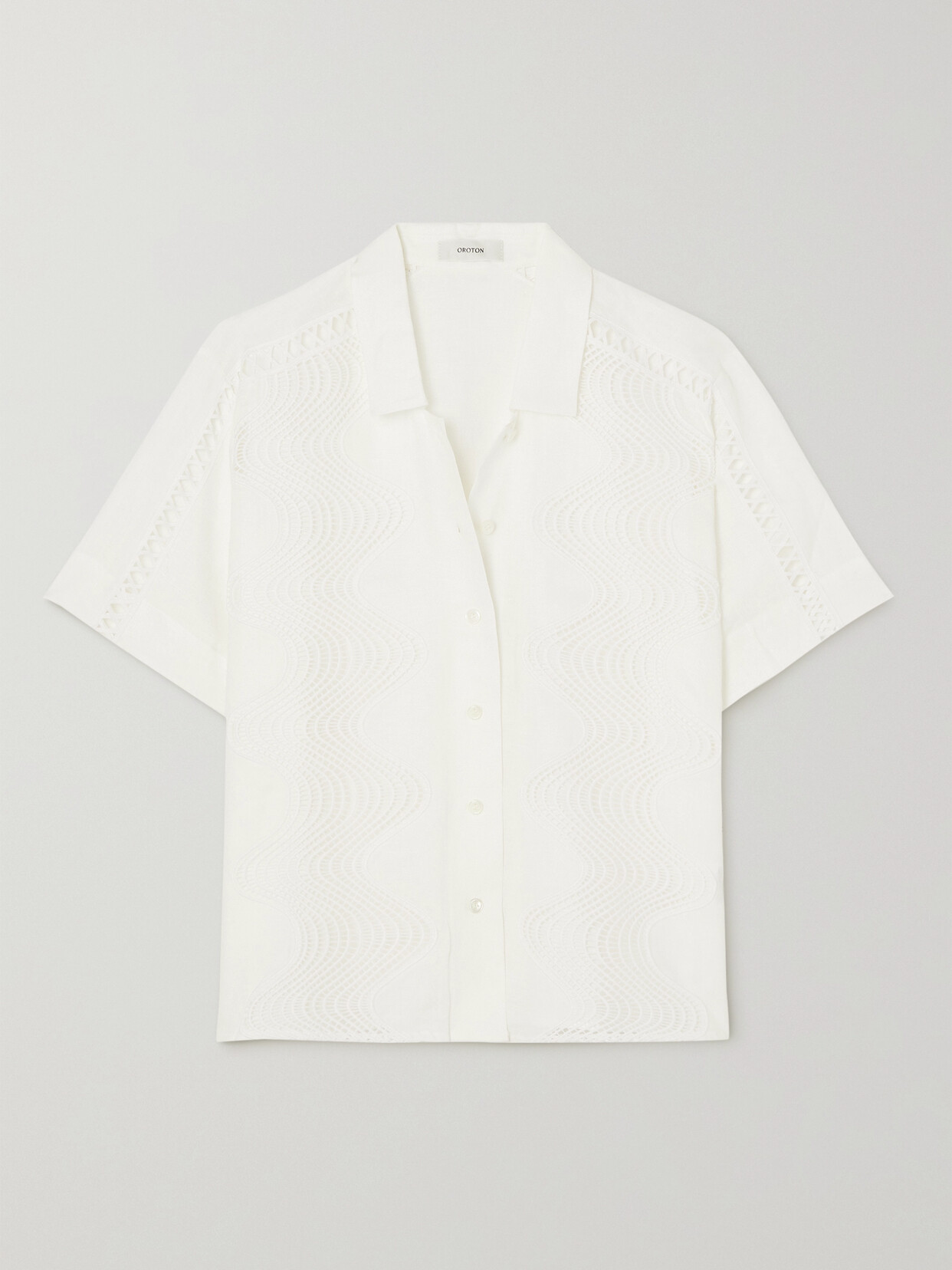 Oroton Geo Ric Rac Linen And Lace Shirt In White