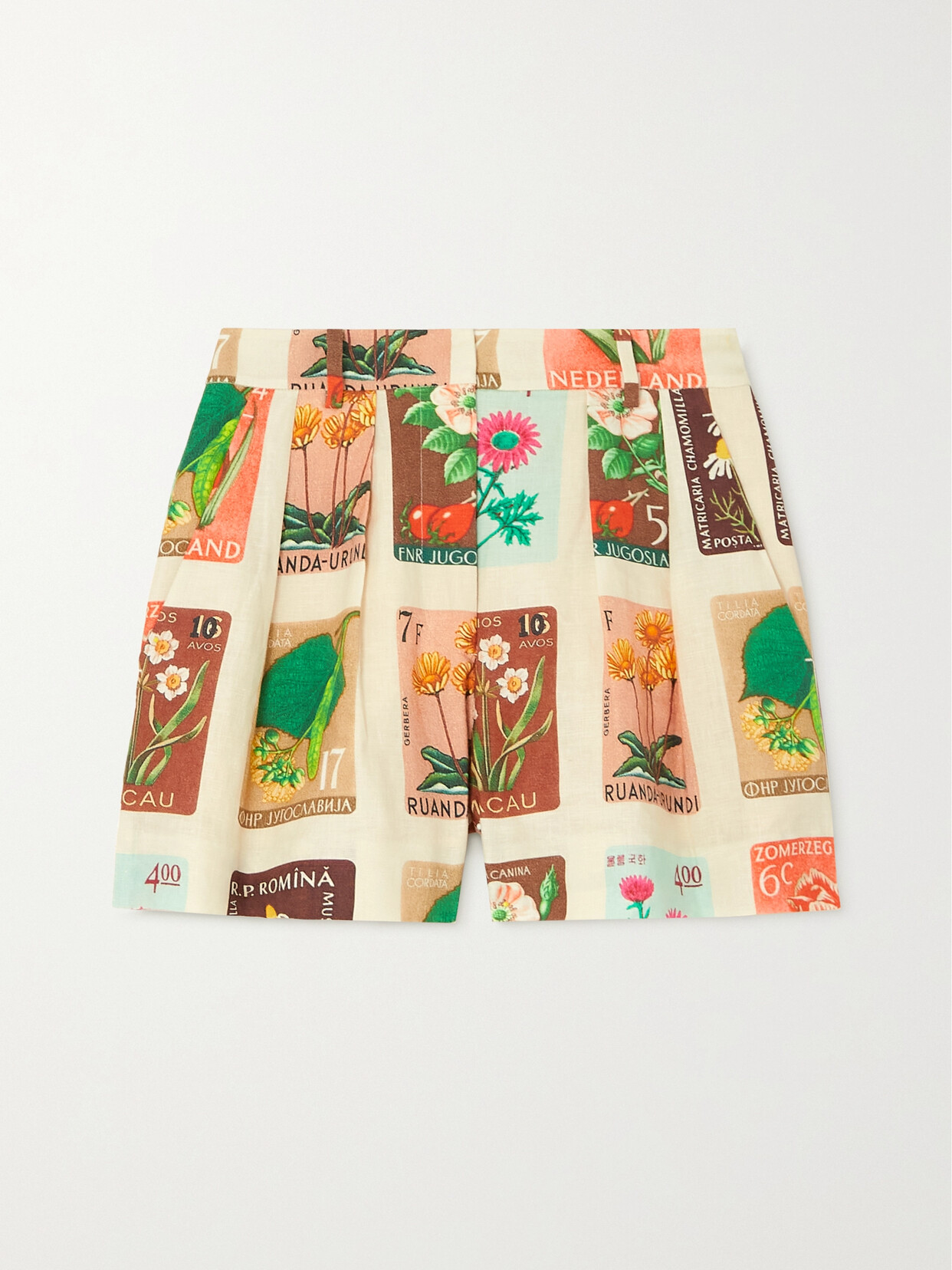 Oroton Printed Linen Shorts In Cream