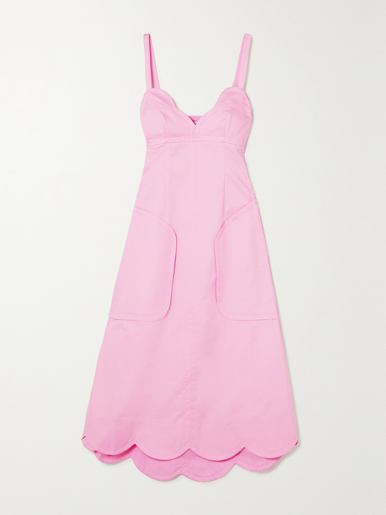 Oroton Scalloped Cotton And Linen-blend Midi Dress In Pink