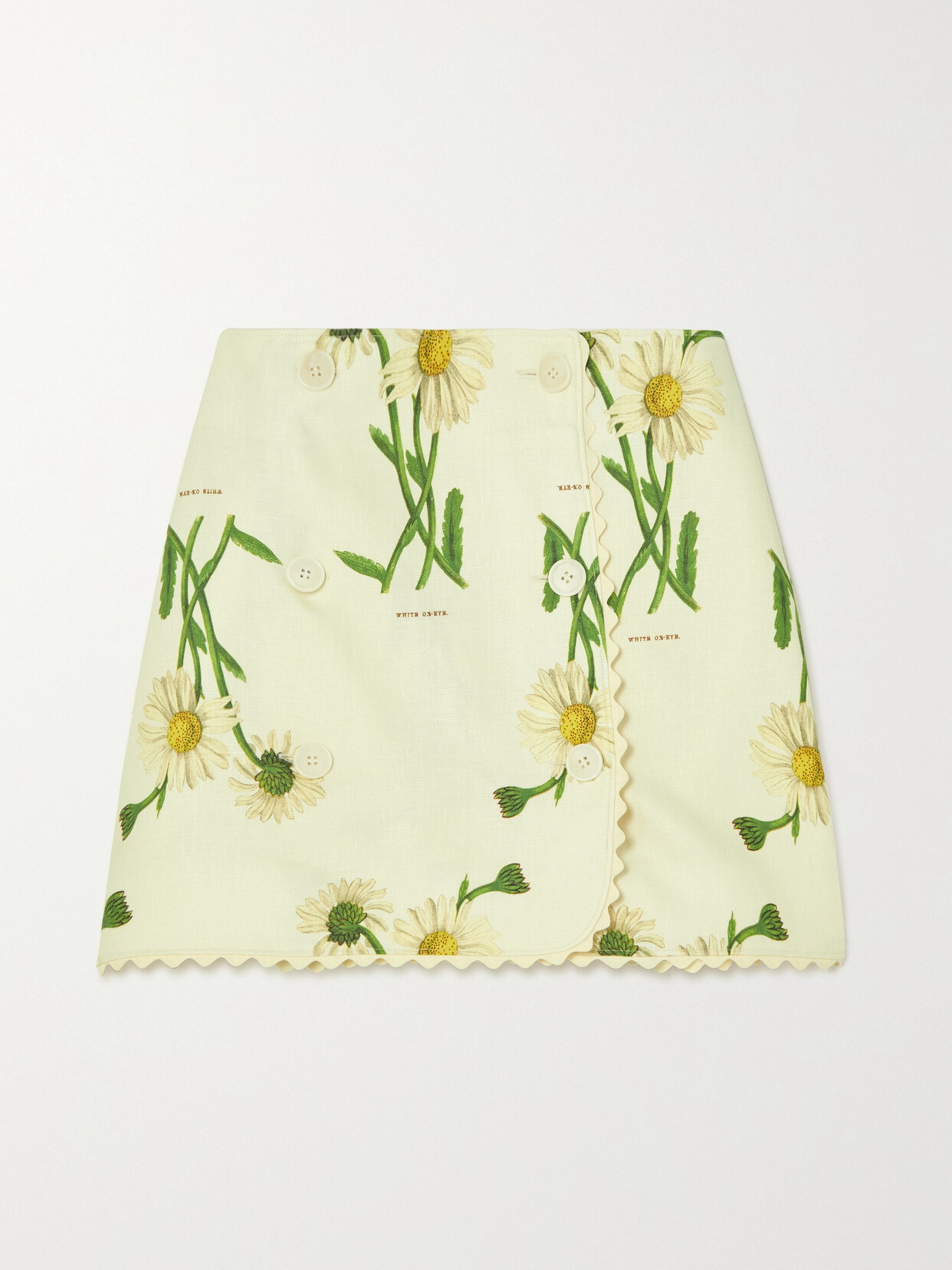 Oroton Field Daisy Wrap-effect Floral-print Linen Skirt In Cream