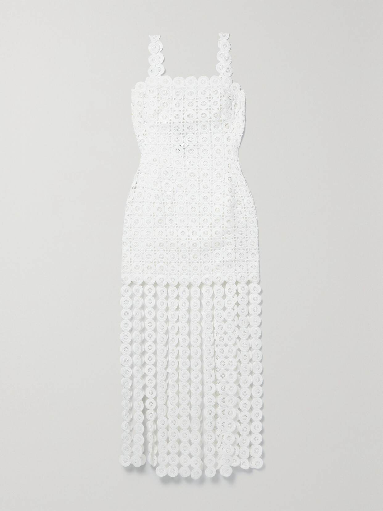 Simkhai Jaycee Circle Lace Fringe Midi Dress In White