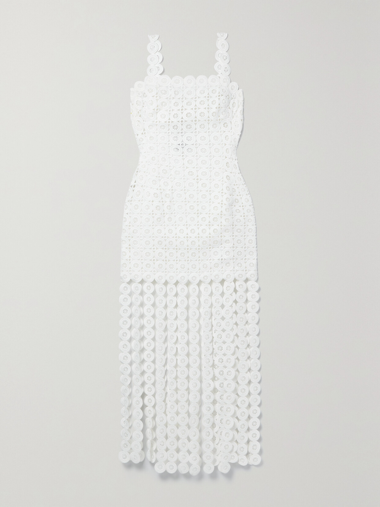 JONATHAN SIMKHAI JAYCEE FRINGED CROCHET KNIT-EFFECT MESH DRESS