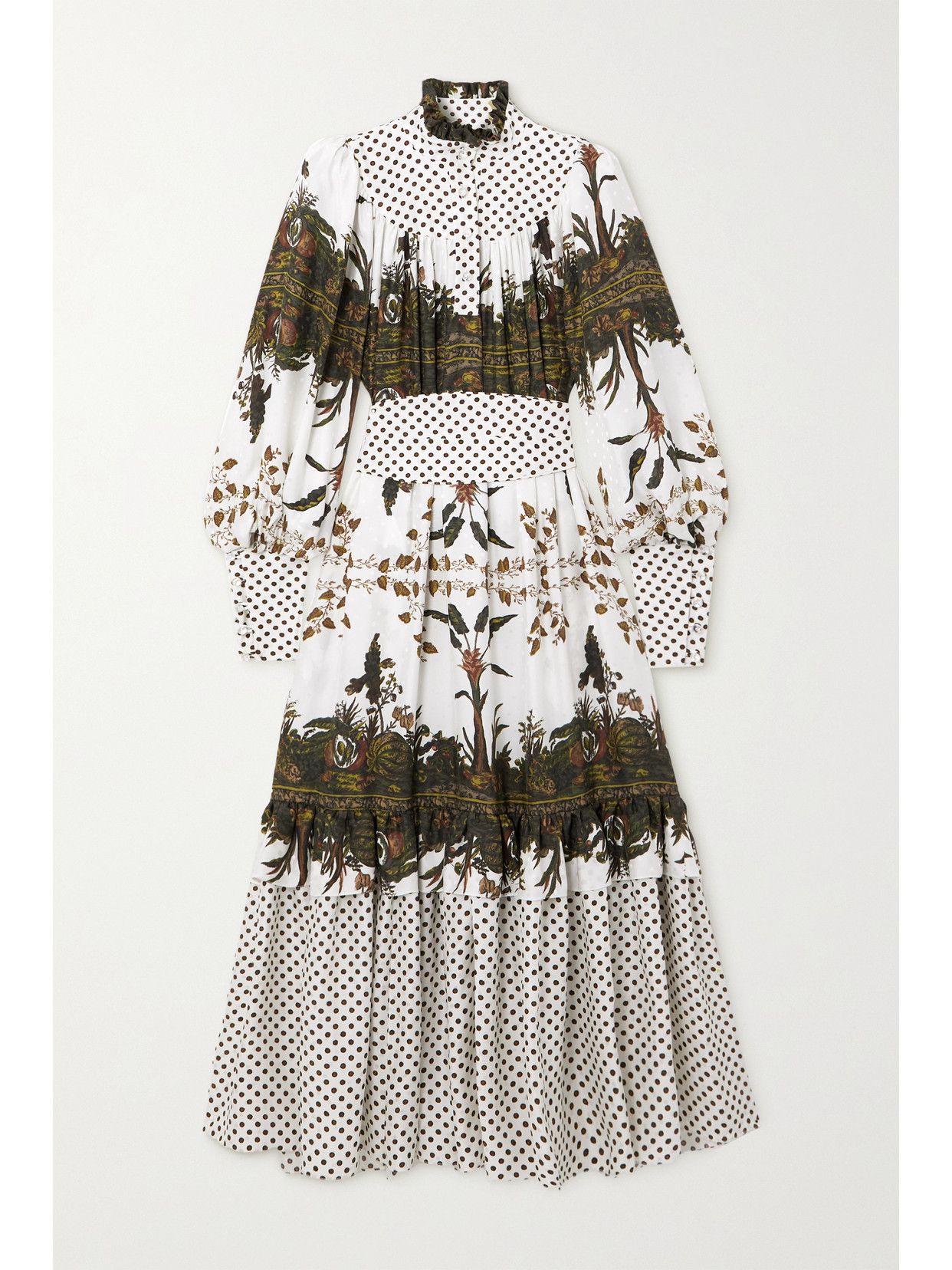 Anna Mason - Kasia Belted Tiered Printed Silk Midi Dress - Off-white