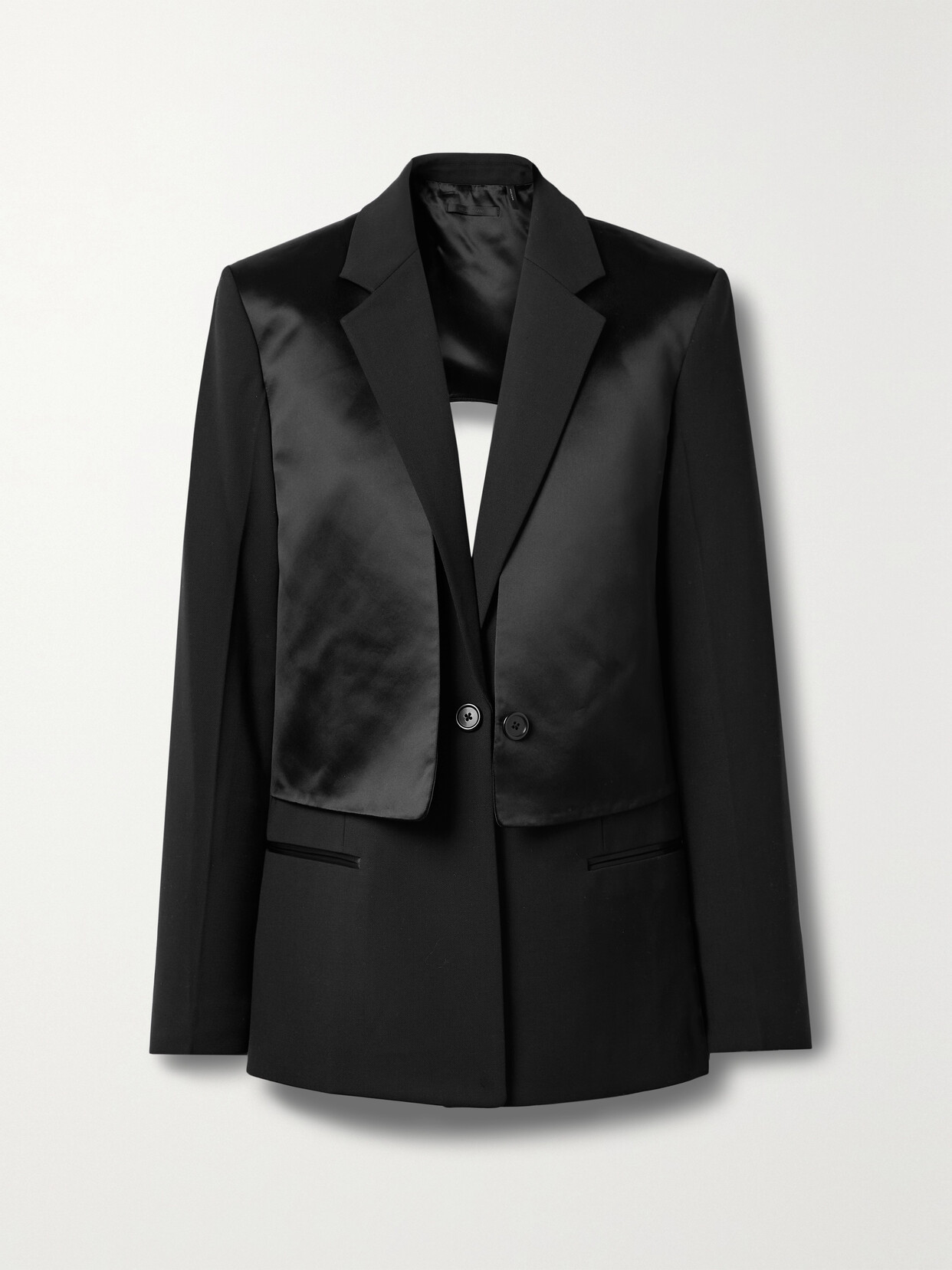 Helmut Lang - Layered Cutout Satin And Stretch-twill Blazer - Black