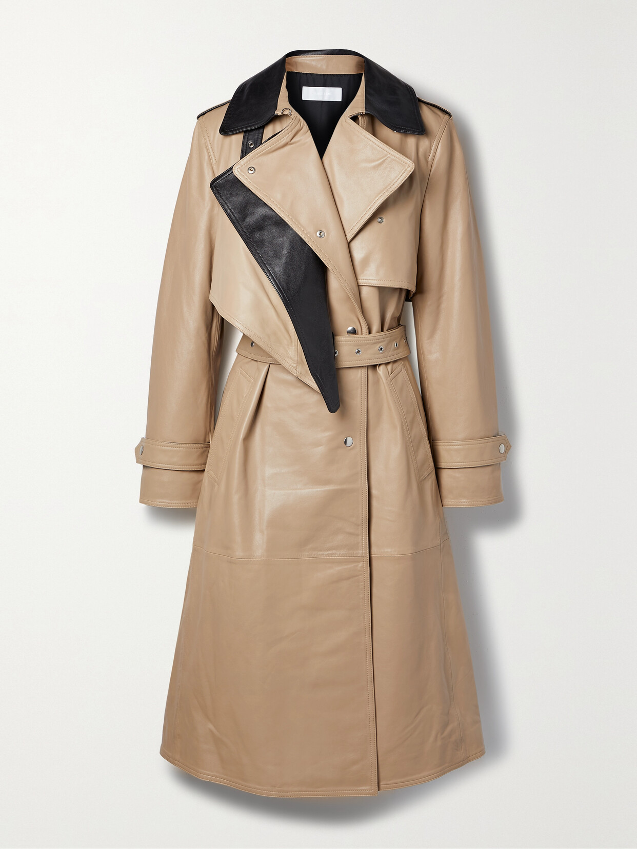 Helmut Lang - Belted Layered Two-tone Leather Trench Coat - Neutrals